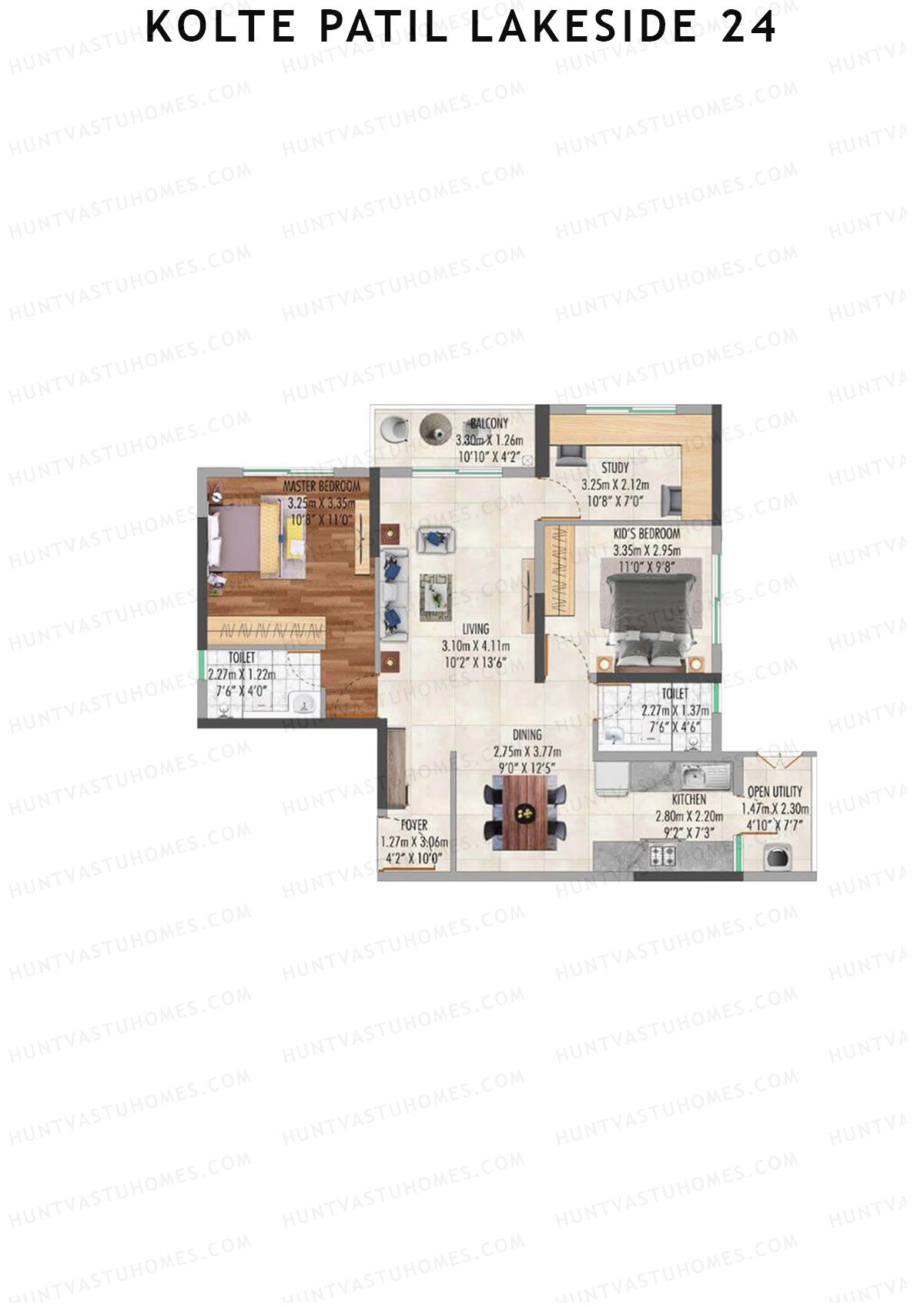 Kolte Patil Lakeside 24 Tower 1 Unit 1 (Type A) Floor Plan