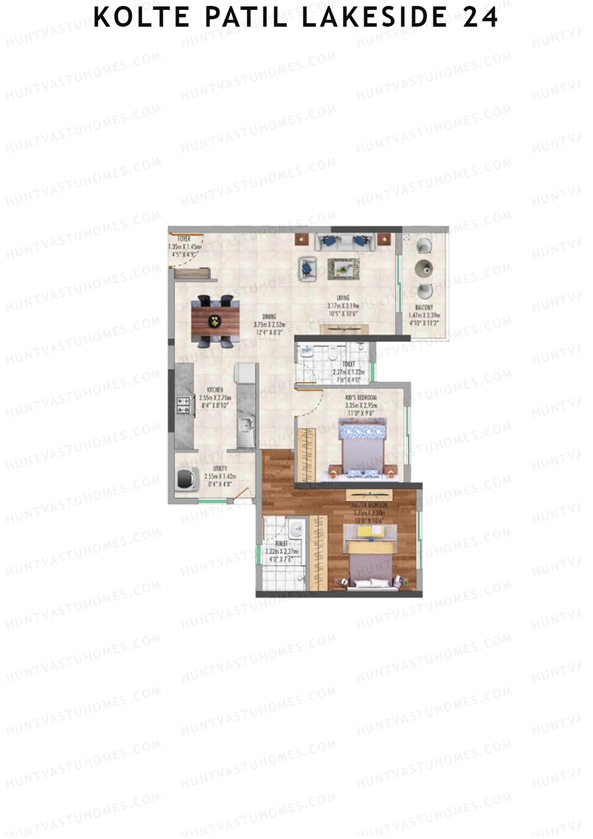 Kolte Patil Lakeside 24 Tower 1 Unit 2 (Type B) Floor Plan