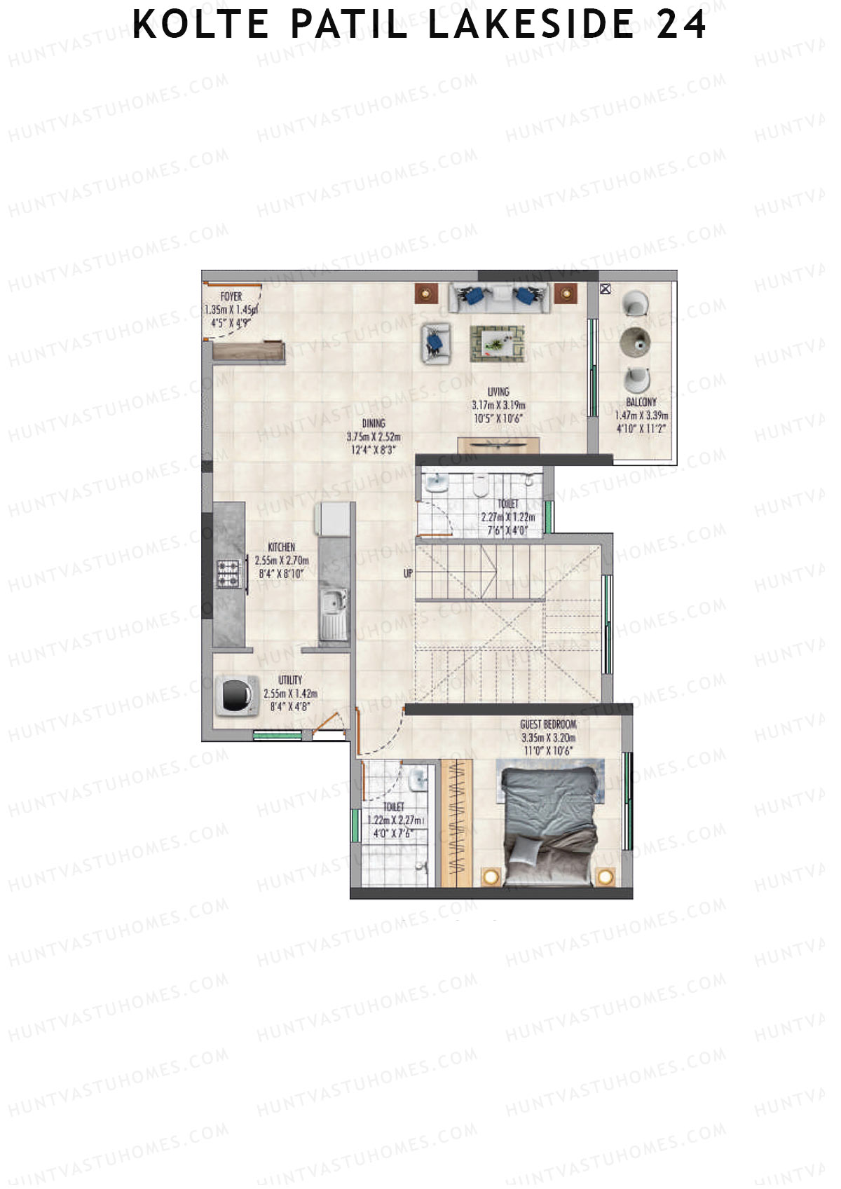 Kolte Patil Lakeside 24 Tower 1 Unit 2 (Duplex) Floor Plan
