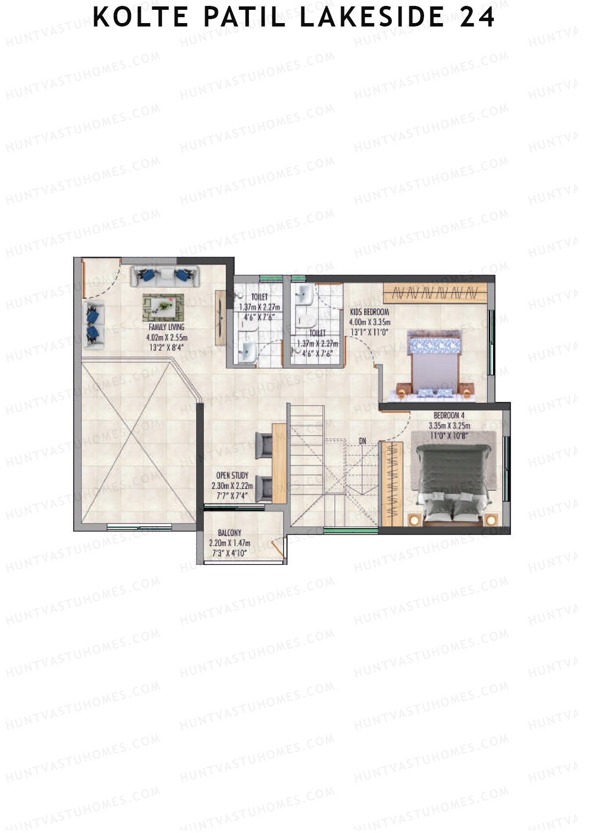 Kolte Patil Lakeside 24 Tower 1 Unit 3 (Duplex) Floor Plan