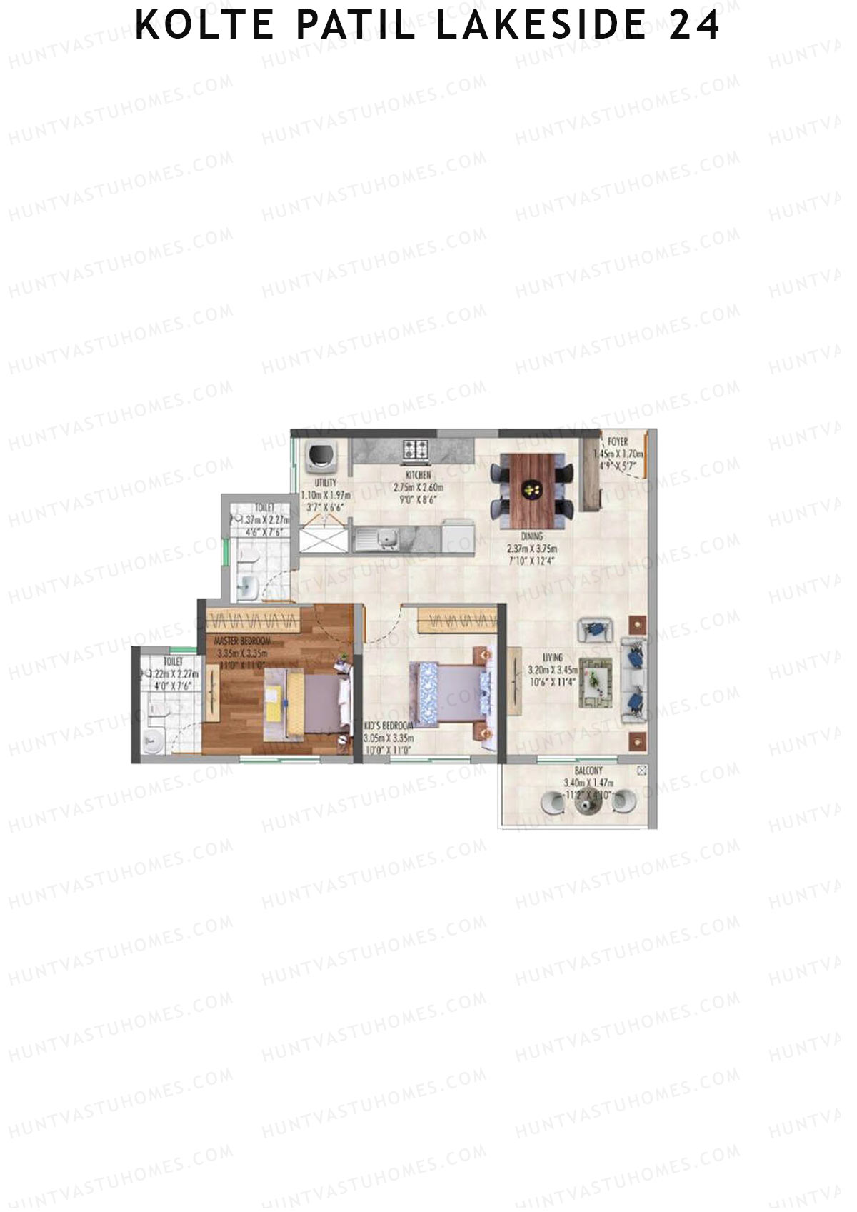 Kolte Patil Lakeside 24 Tower 1 Unit 4 (Type D) Floor Plan