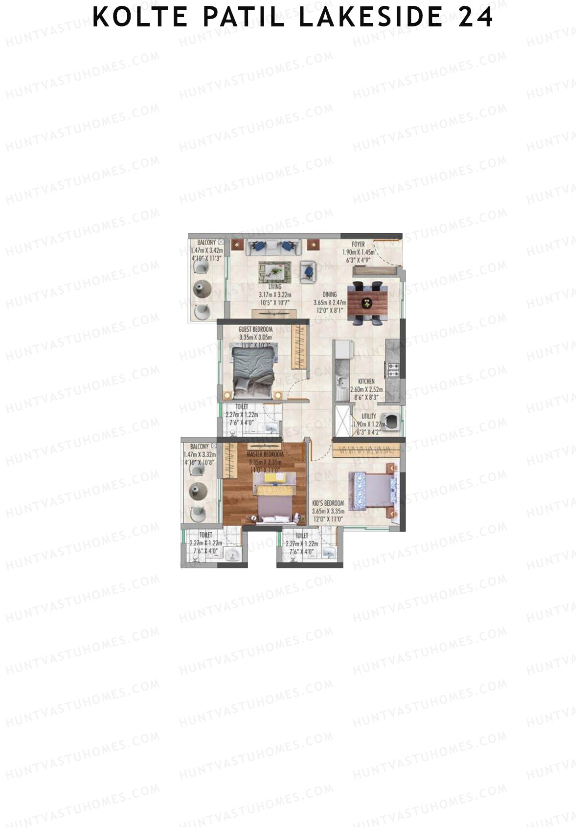 Kolte Patil Lakeside 24 Tower 1 Unit 5 (Type E) Floor Plan