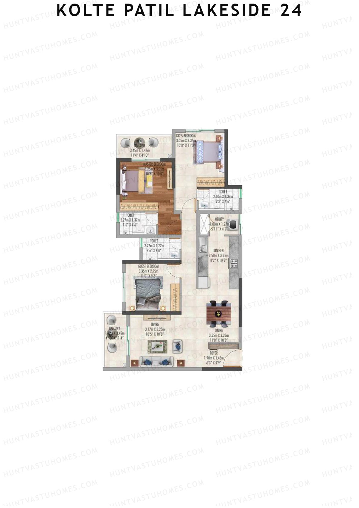 Kolte Patil Lakeside 24 Tower 1 Unit 6 (Type F) Floor Plan