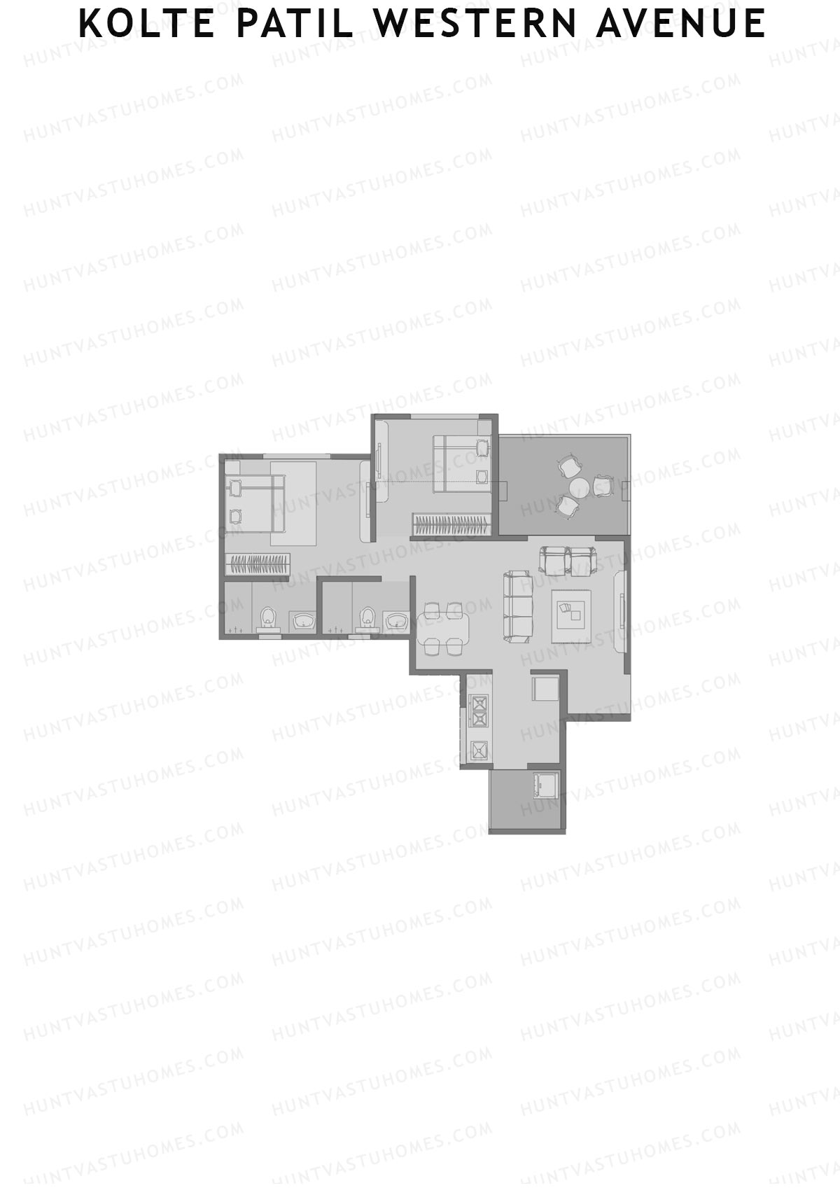 Kolte Patil Western Avenue, Tower E, Unit 3, 2BHK, Carpet Area 567   sq ft 
