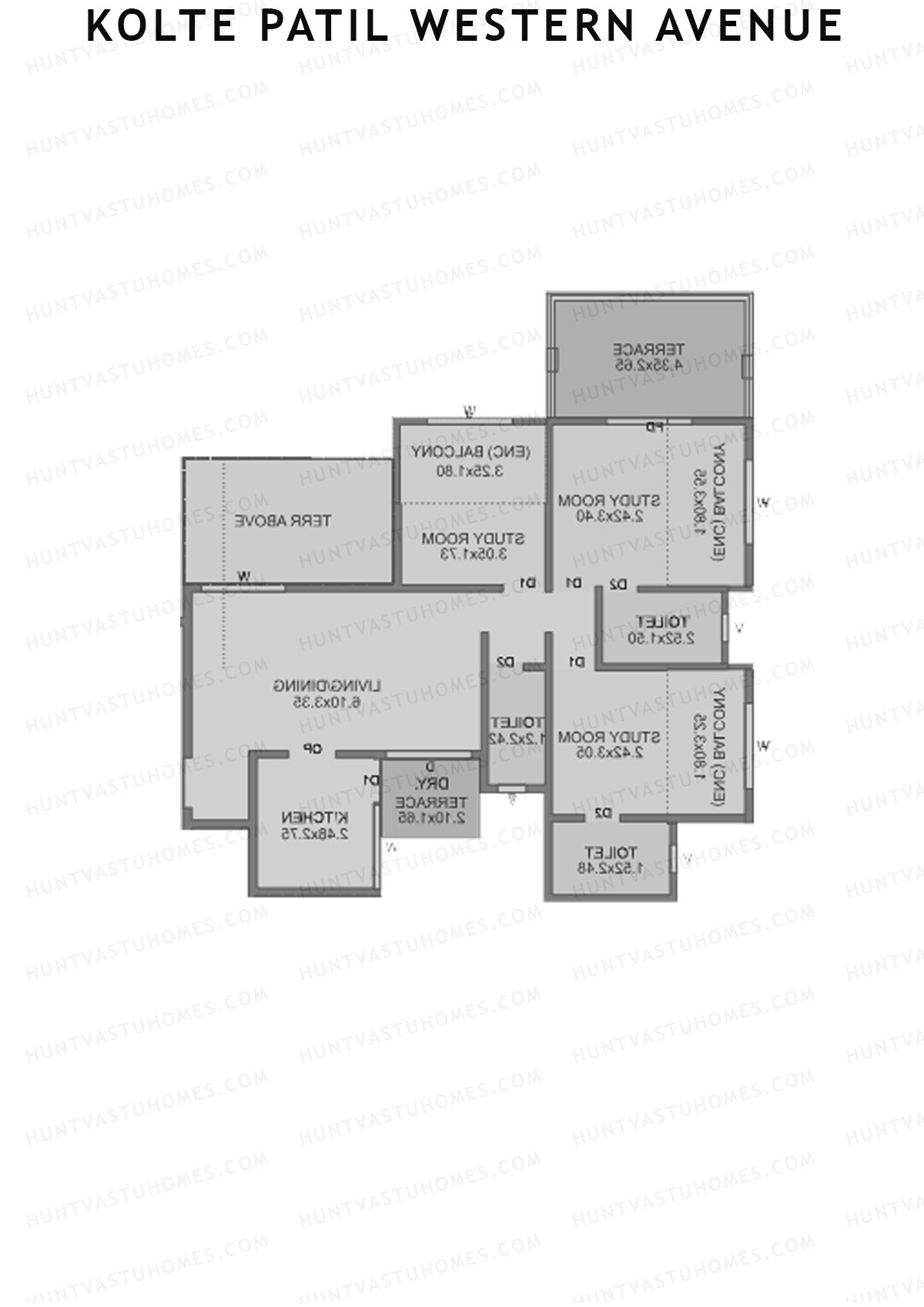 Kolte Patil Western Avenue, Tower E, Unit 4, 3BHK, Carpet Area 734   sq ft 