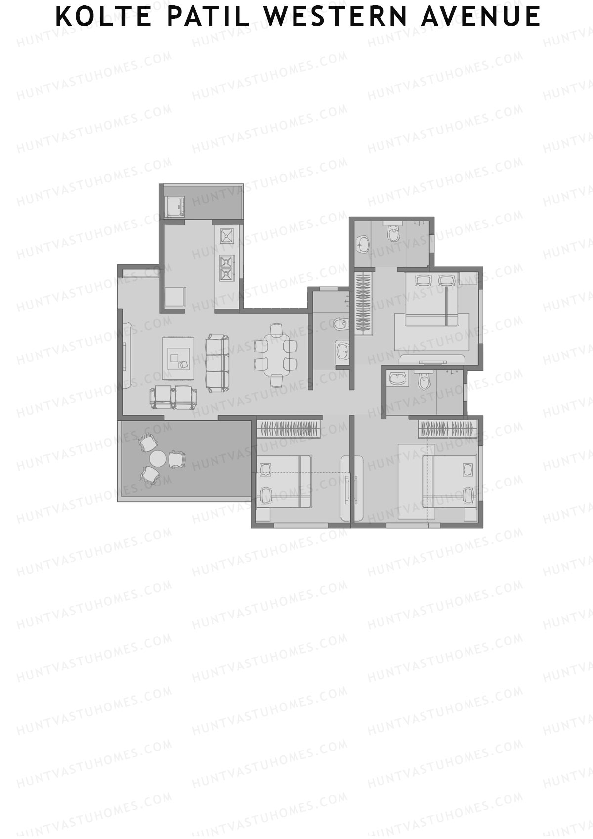Kolte Patil Western Avenue, Tower E, Unit 5, 3BHK, Carpet Area 786   sq ft 