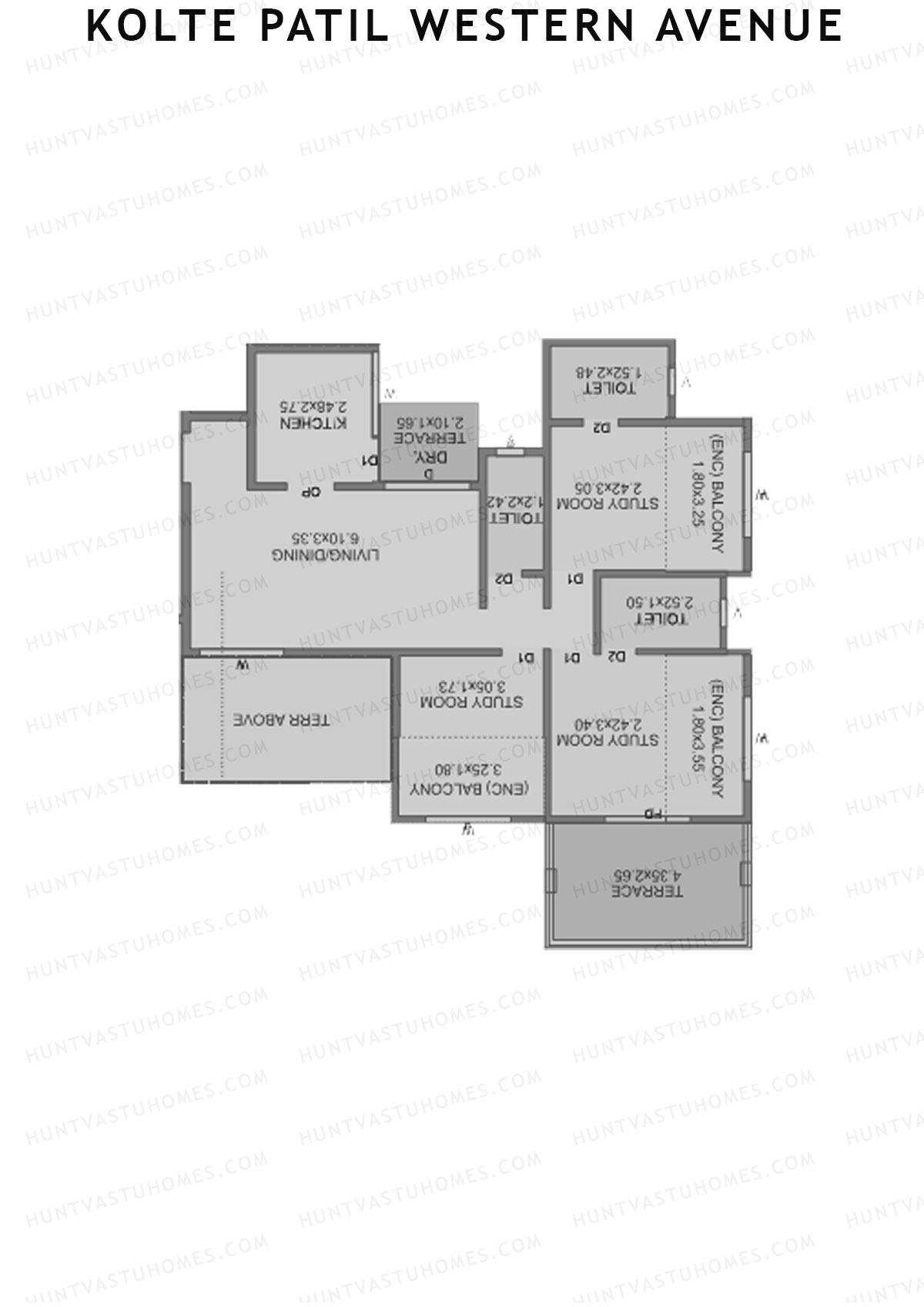 Kolte Patil Western Avenue, Tower E, Unit 5, 3BHK, Carpet Area 787   sq ft 