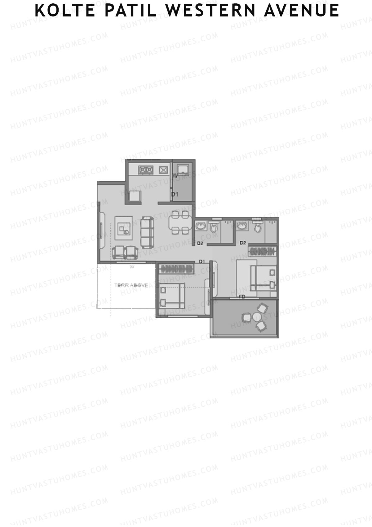 Kolte Patil Western Avenue, Tower E, Unit 7, 2BHK, Carpet Area 567   sq ft 