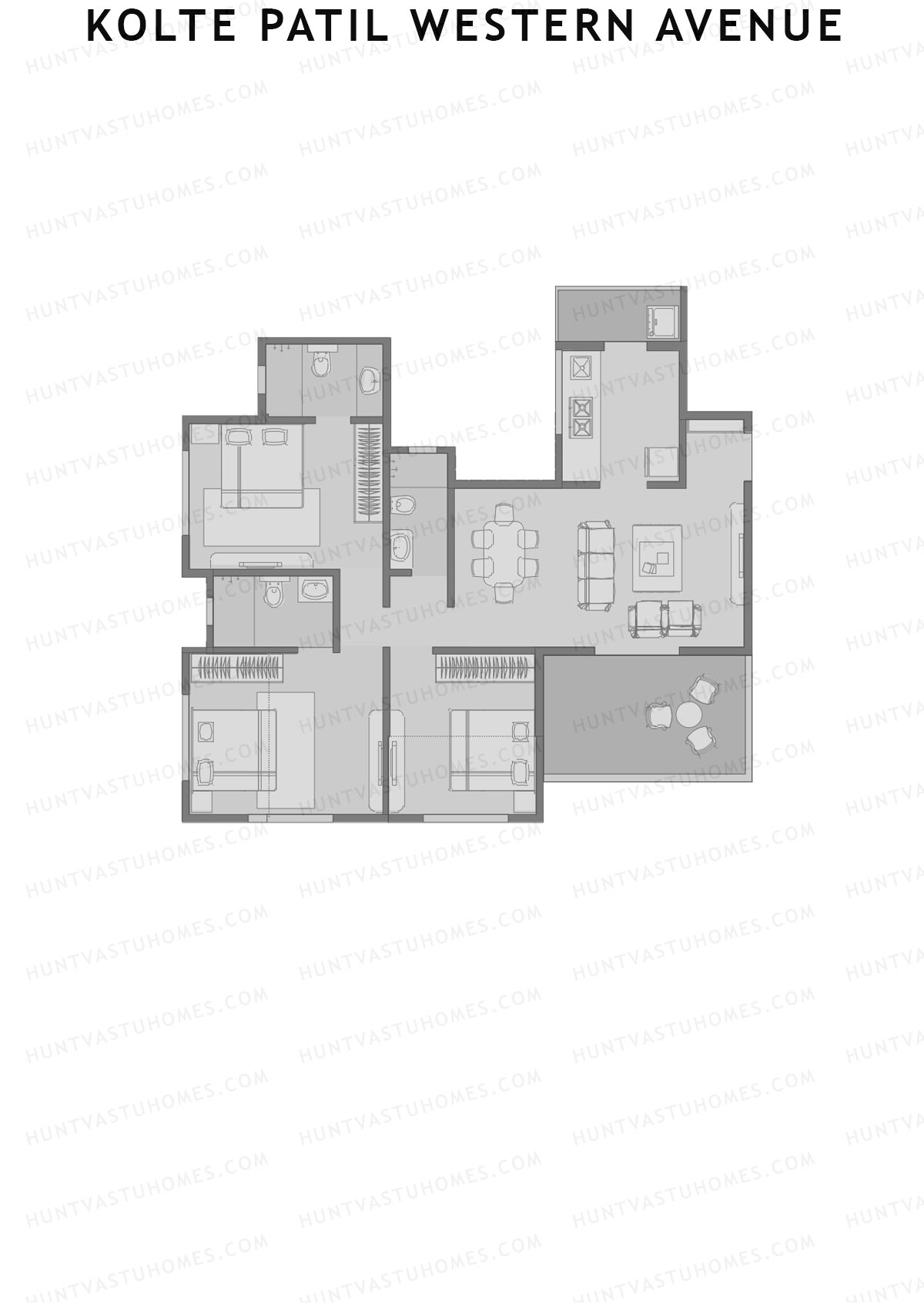 Kolte Patil Western Avenue, Tower E, Unit 8, 3BHK, Carpet Area 786   sq ft 