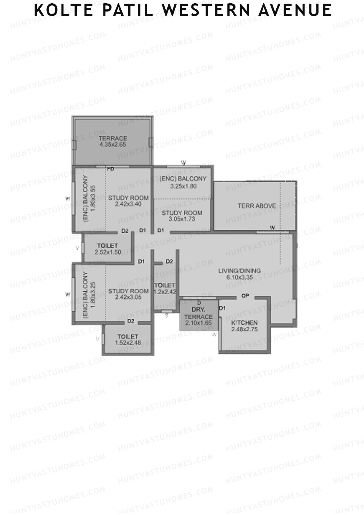 Kolte Patil Western Avenue, Tower F, Unit 1, 3BHK, Carpet Area 734   sq ft 