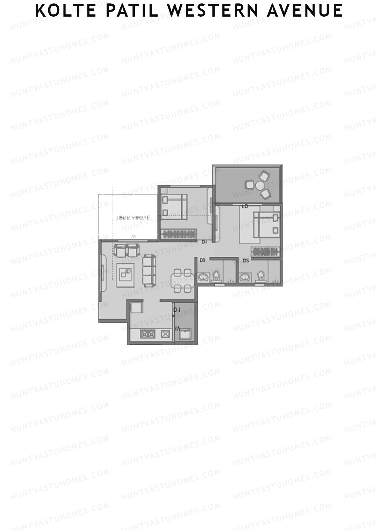 Kolte Patil Western Avenue, Tower F, Unit 2, 2BHK, Carpet Area 567   sq ft 