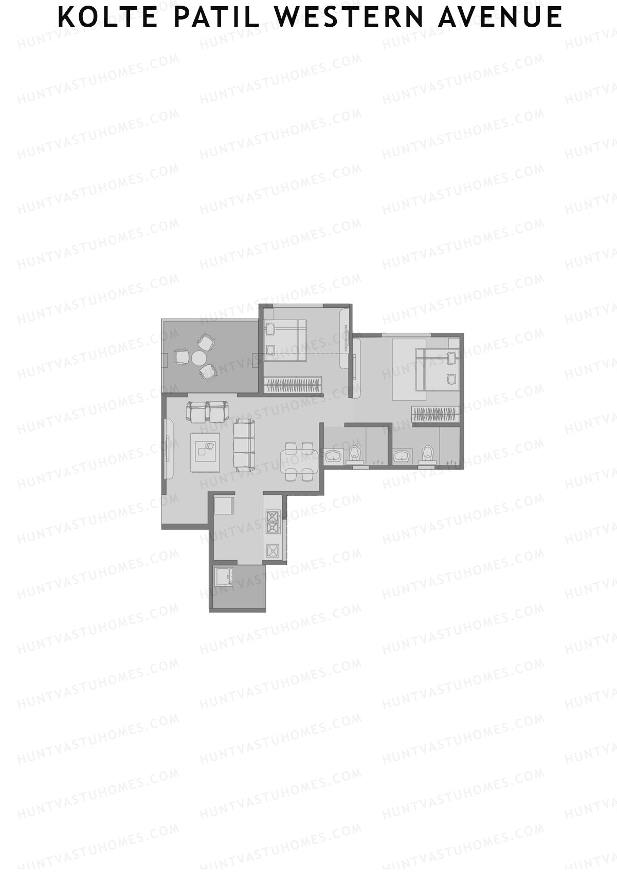 Kolte Patil Western Avenue, Tower F, Unit 2, 2BHK, Carpet Area 567   sq ft 