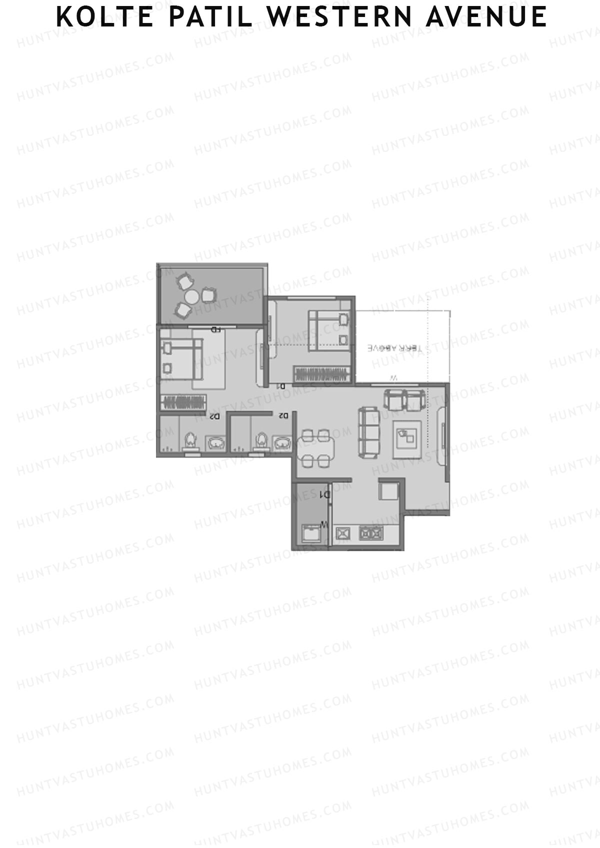 Kolte Patil Western Avenue, Tower F, Unit 3, 2BHK, Carpet Area 567   sq ft 