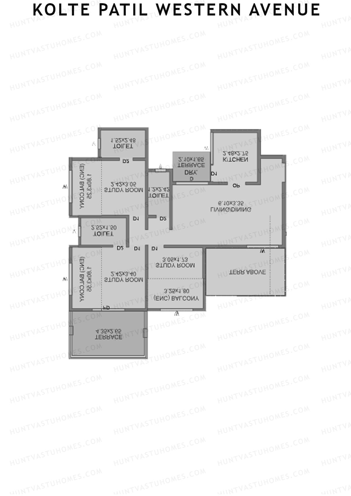 Kolte Patil Western Avenue, Tower F, Unit 8, 3BHK, Carpet Area 787   sq ft 