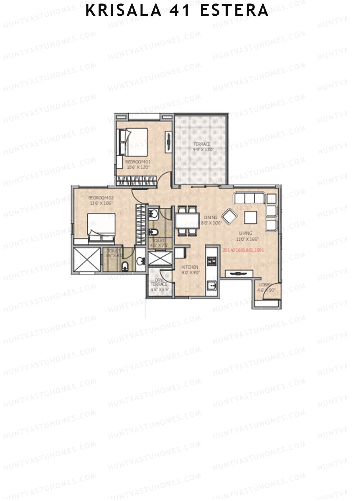 Krisala 41 Estera Tower A Unit 1 (Type 1) Floor Plan