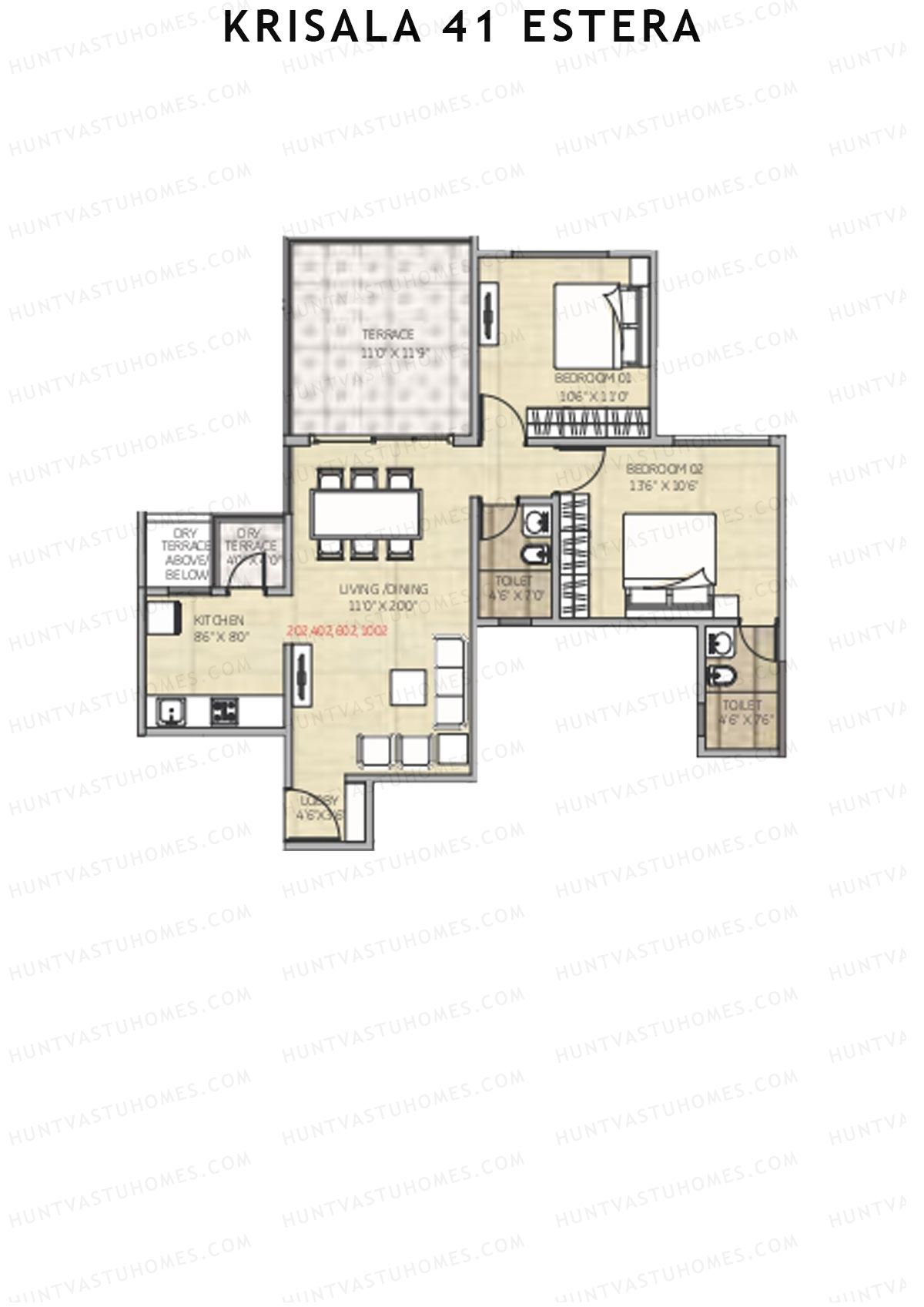 Krisala 41 Estera Tower A Unit 2 (Type 2) Floor Plan