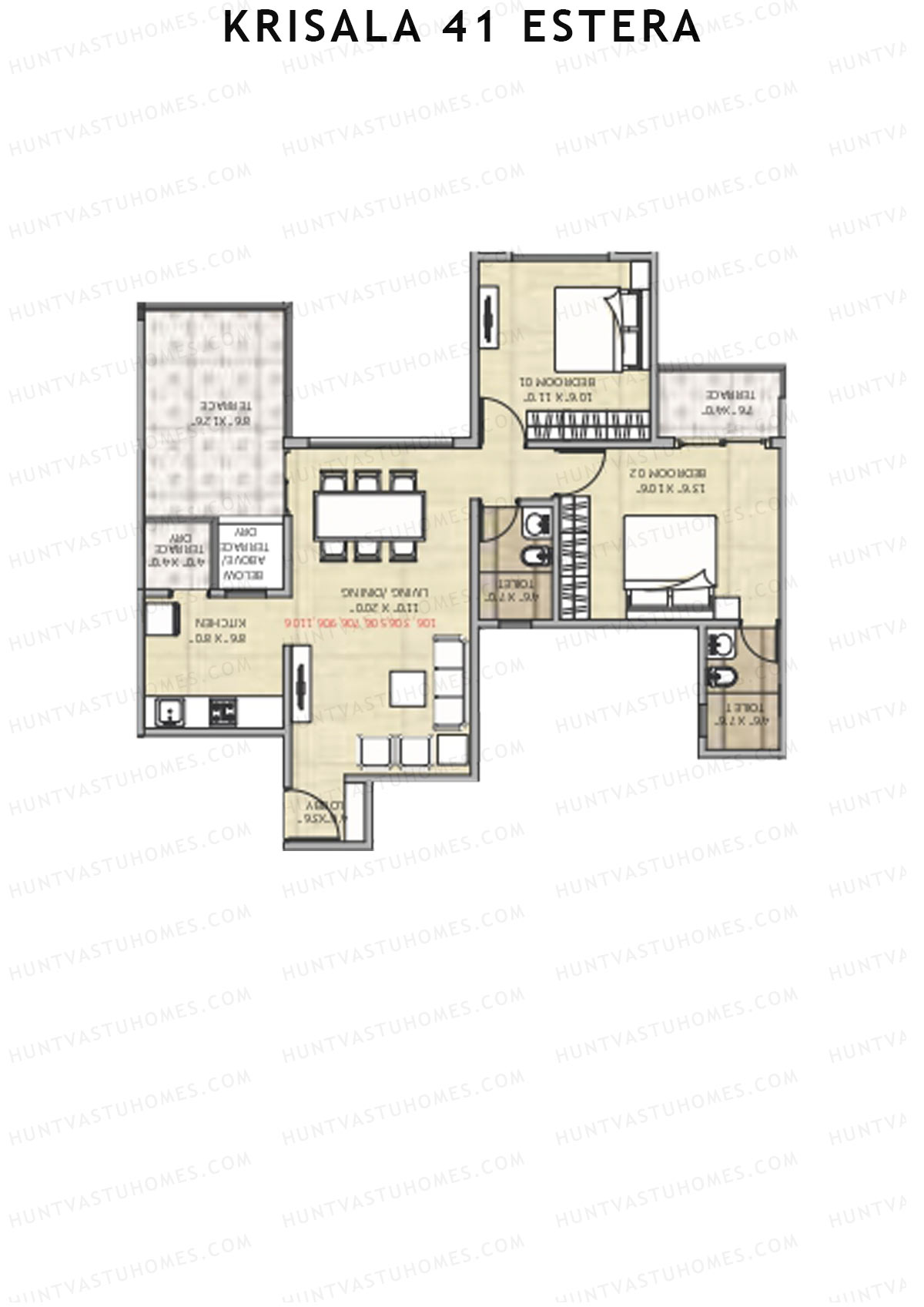 Krisala 41 Estera Tower A Unit 2 (Type 2) Floor Plan
