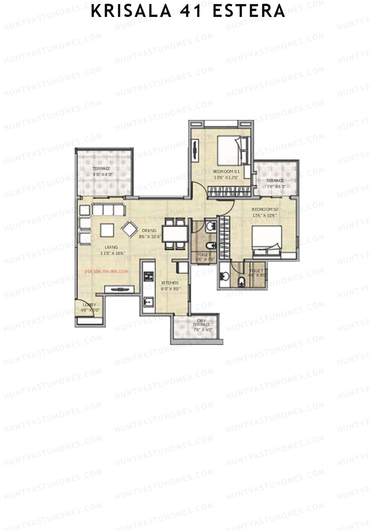 Krisala 41 Estera Tower A Unit 4 (Type 1) Floor Plan