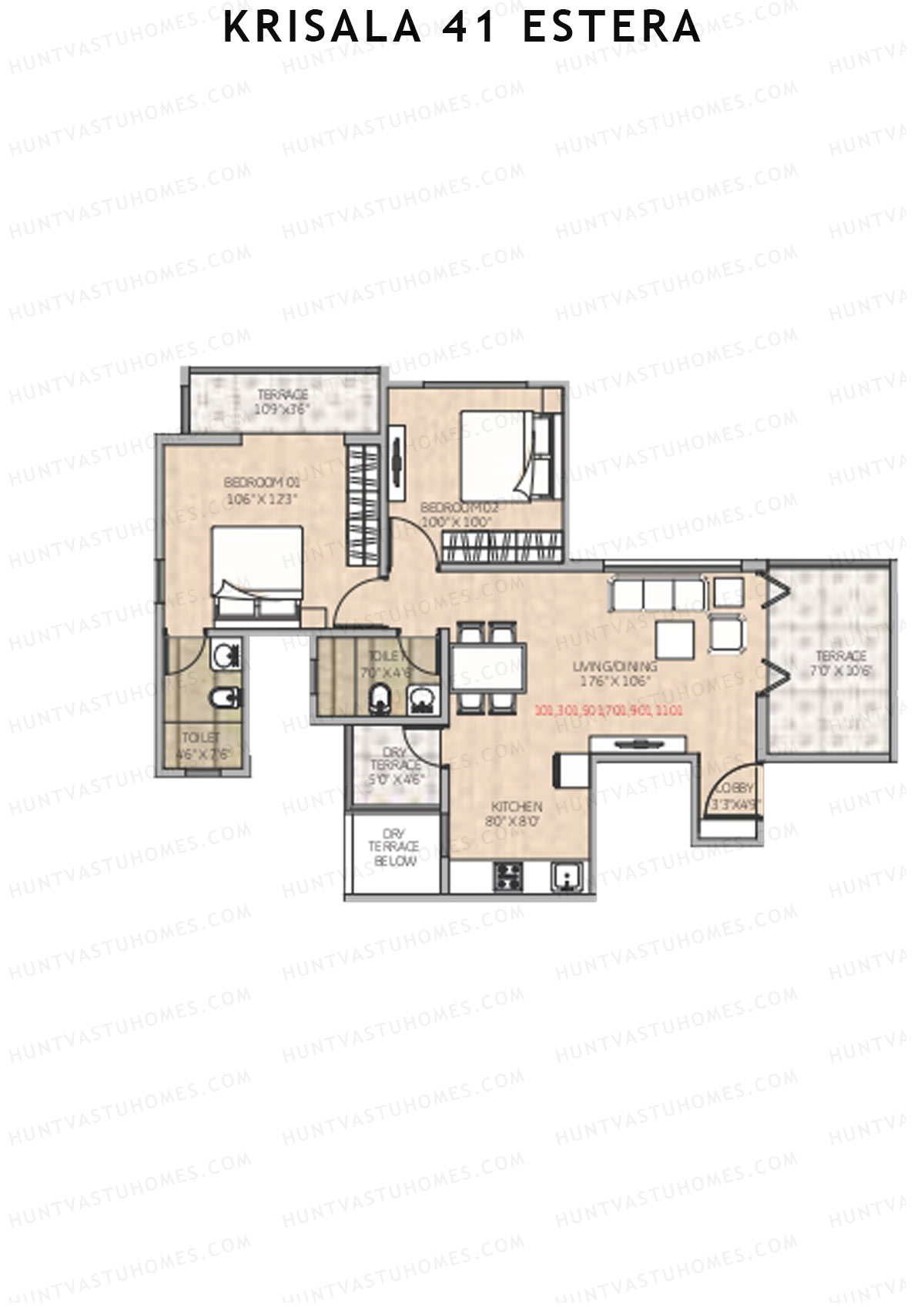 Krisala 41 Estera Tower B Unit 1 (Type 1) Floor Plan