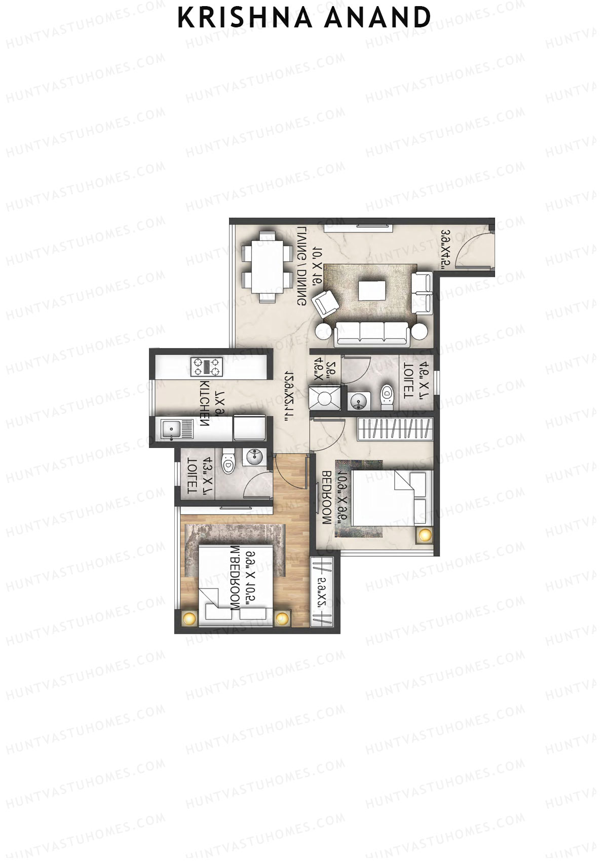 Krishna Anand, Block A, Unit 8, 2BHK, Carpet Area 600   sq ft 