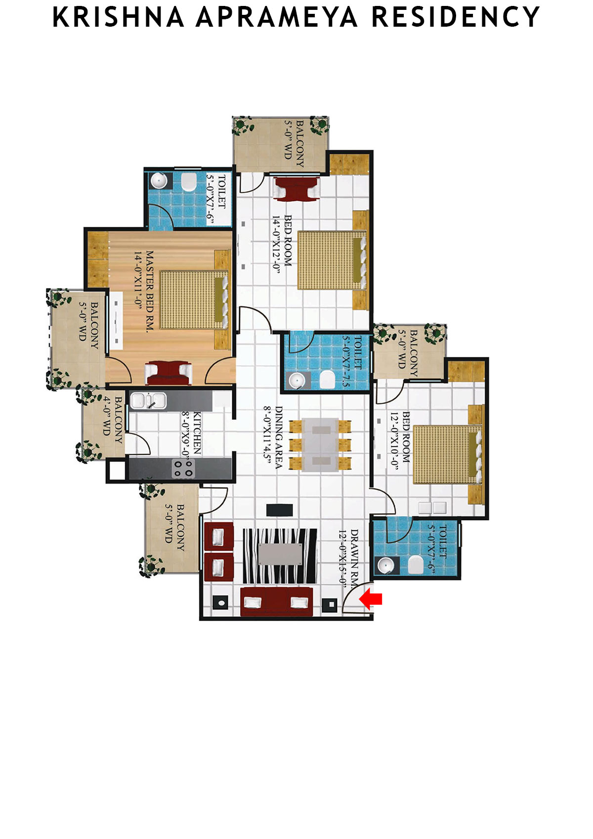 Krishna Aprameya Residency Ganga Unit 1 (Type II) Floor Plan