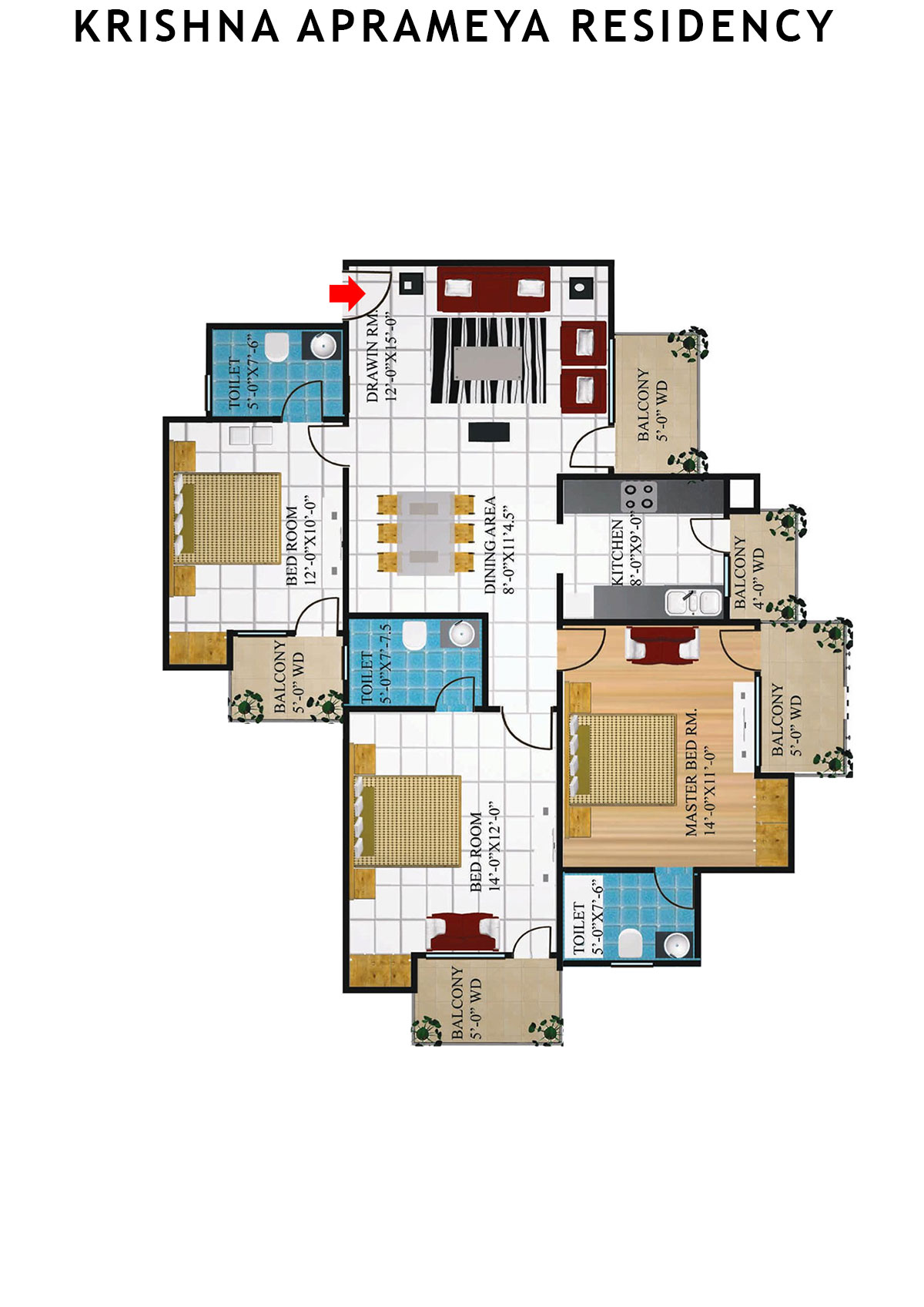 Krishna Aprameya Residency Ganga Unit 4 (Type II) Floor Plan