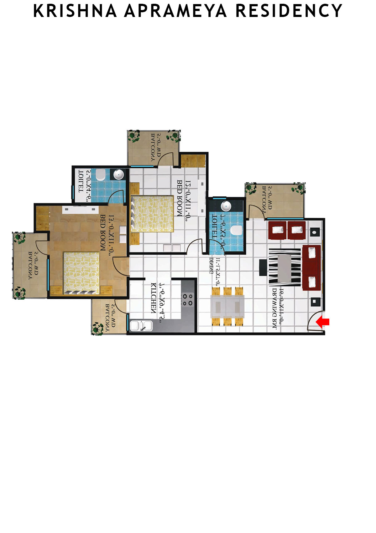 Krishna Aprameya Residency Saraswati Unit 10 (Type III) Floor Plan