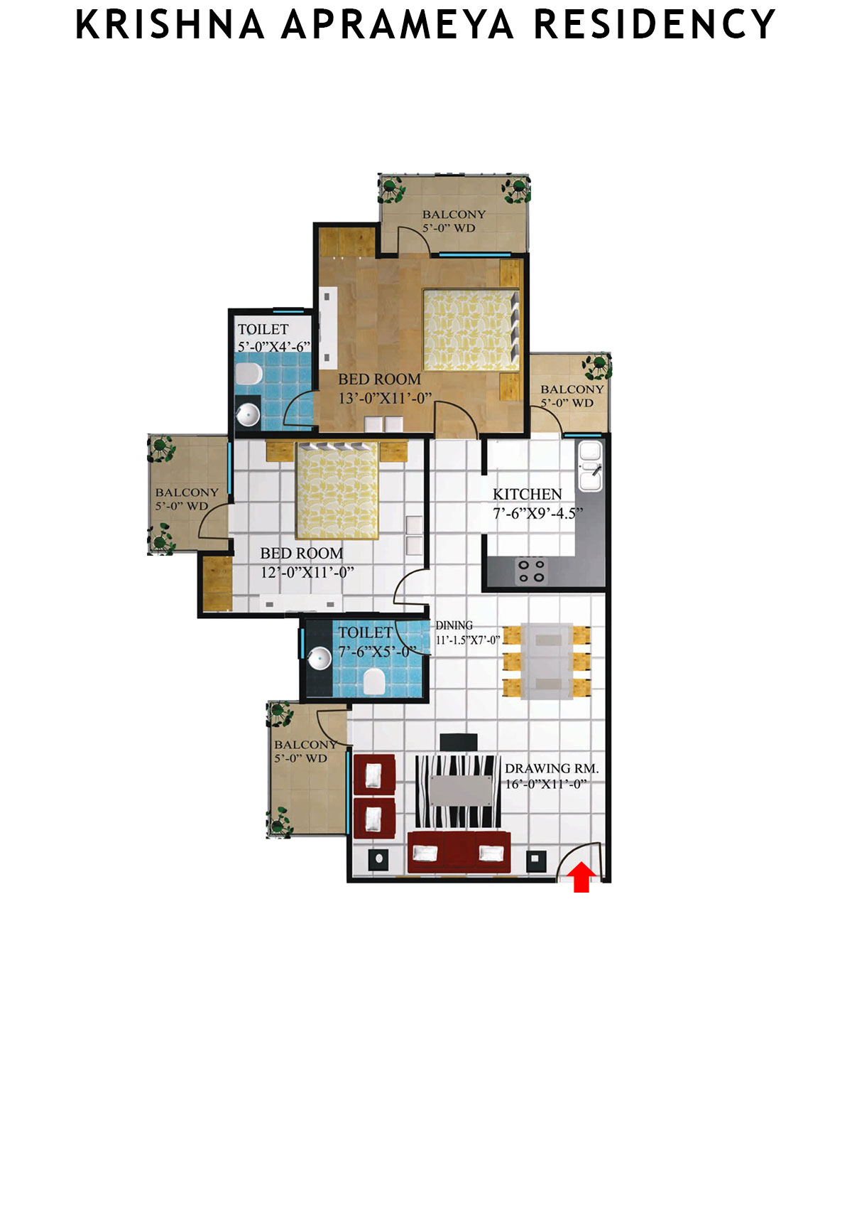 Krishna Aprameya Residency Saraswati Unit 1 (Type III) Floor Plan