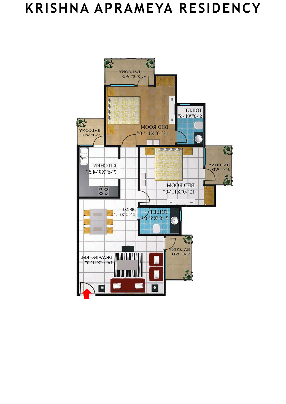 Krishna Aprameya Residency Saraswati Unit 2 (Type III) Floor Plan