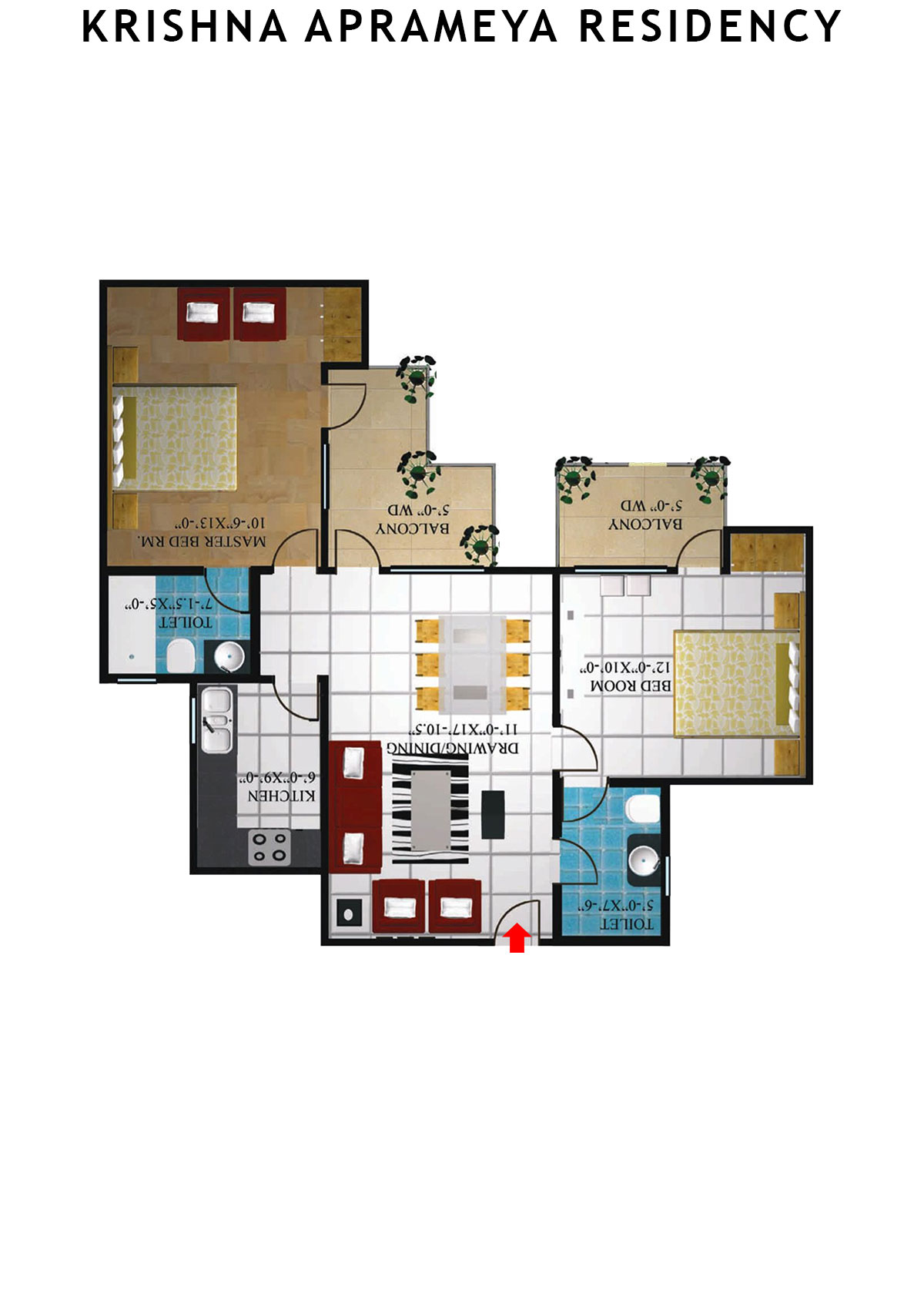 Krishna Aprameya Residency Saraswati Unit 3 (Type IV) Floor Plan