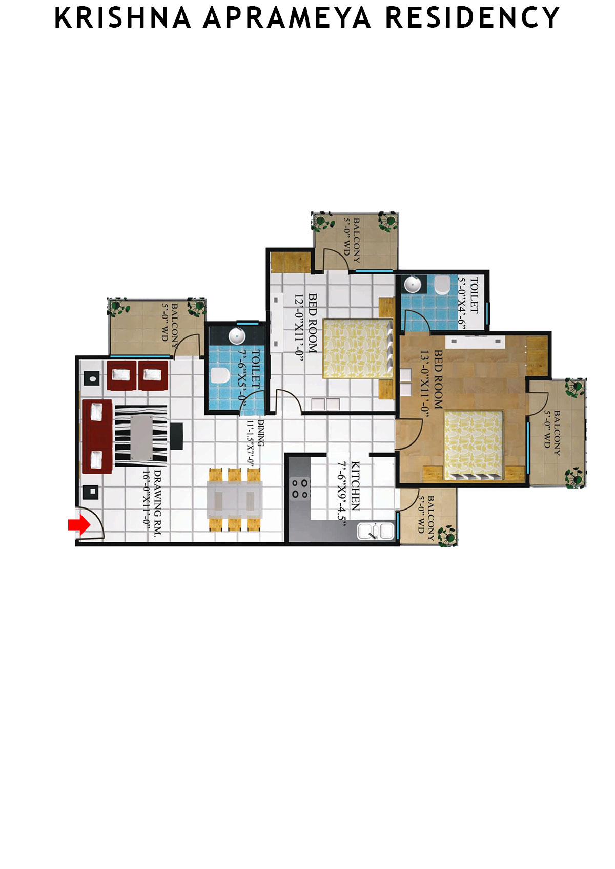 Krishna Aprameya Residency Saraswati Unit 4 (Type III) Floor Plan