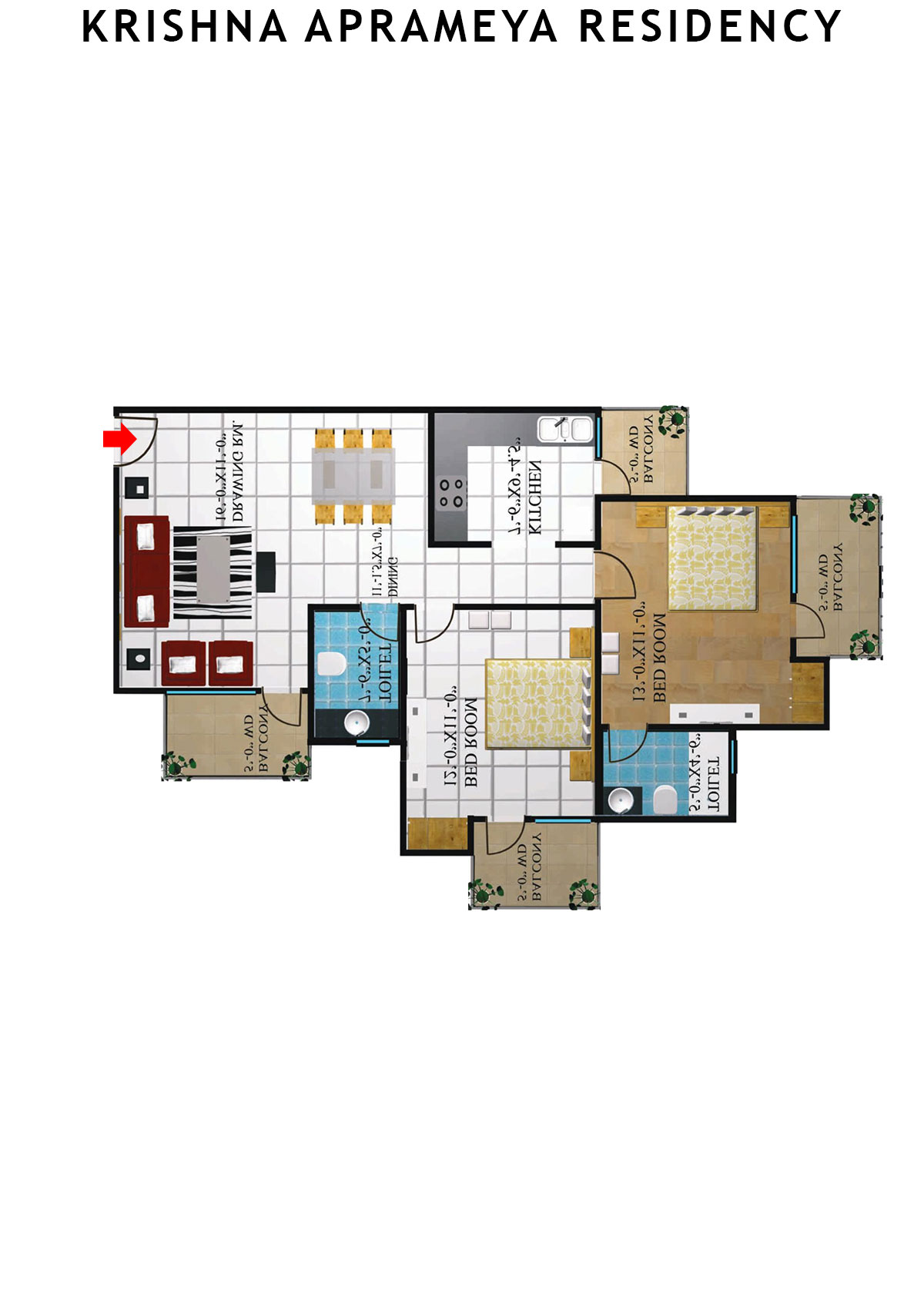 Krishna Aprameya Residency Saraswati Unit 5 (Type III) Floor Plan