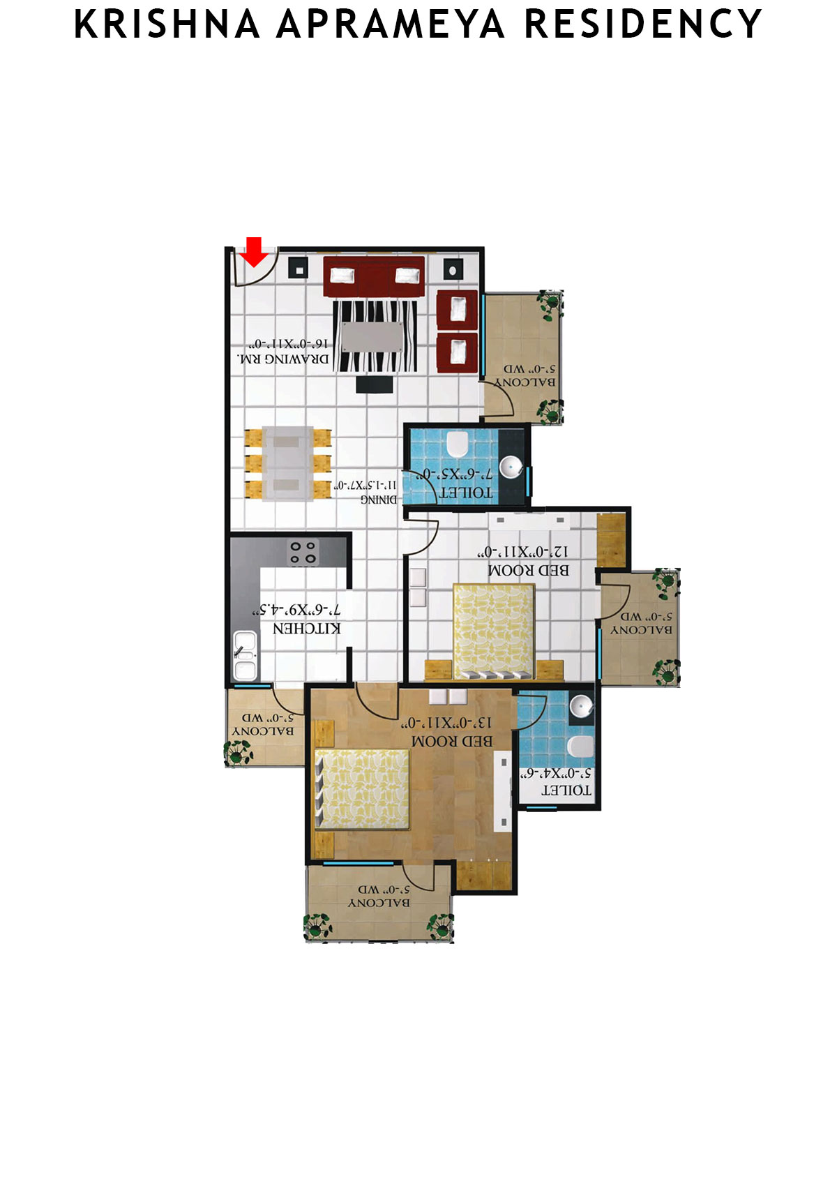 Krishna Aprameya Residency Saraswati Unit 6 (Type III) Floor Plan