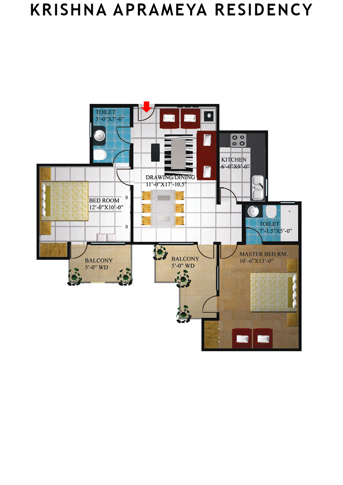Krishna Aprameya Residency Saraswati Unit 8 (Type IV) Floor Plan