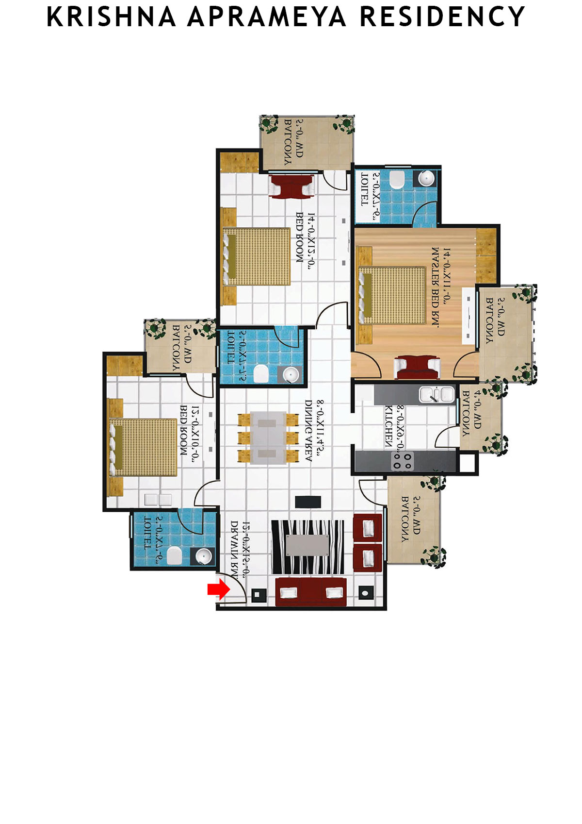 Krishna Aprameya Residency Yamuna Unit 1 (Type II) Floor Plan