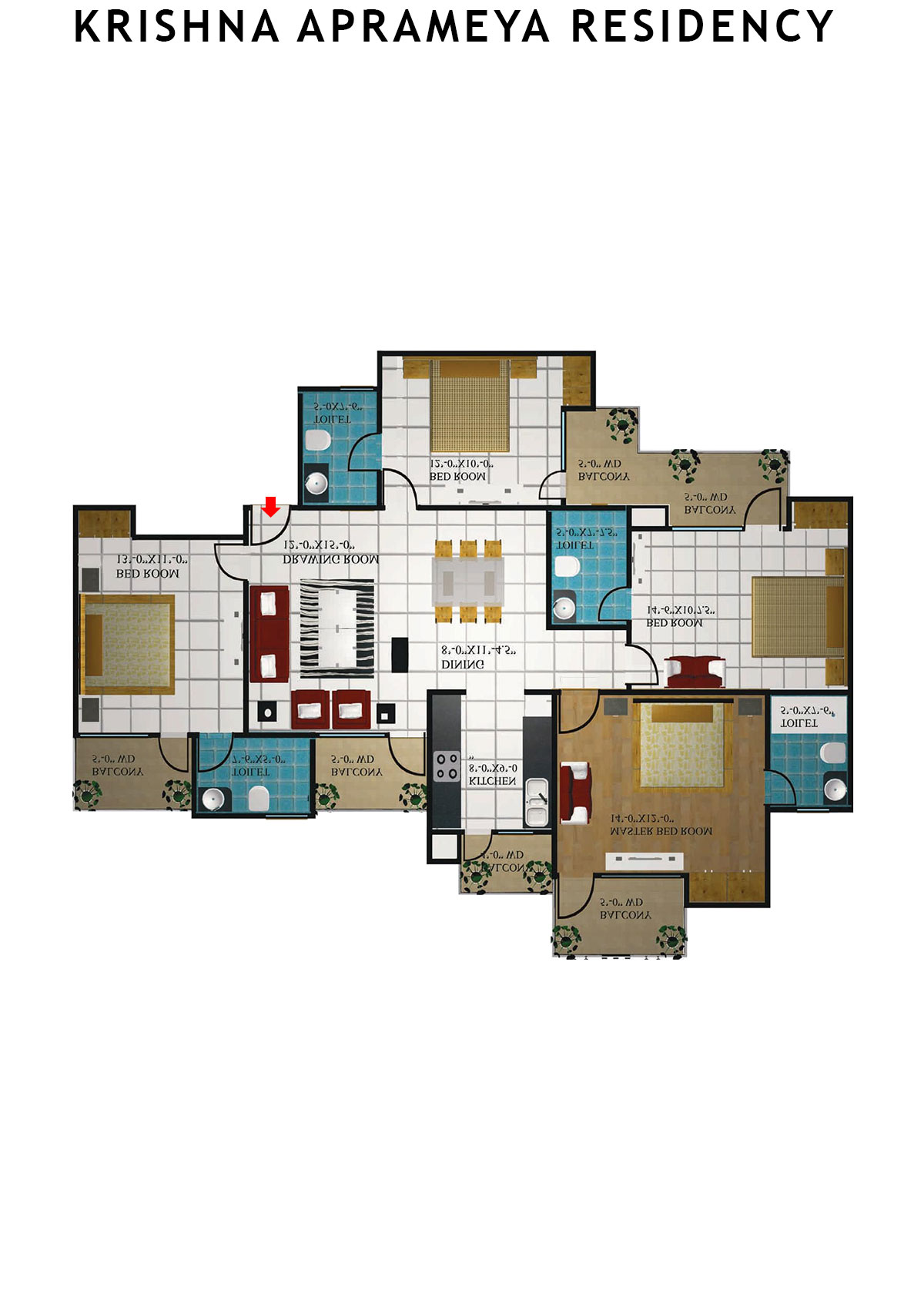 Krishna Aprameya Residency Yamuna Unit 6 (Type I) Floor Plan