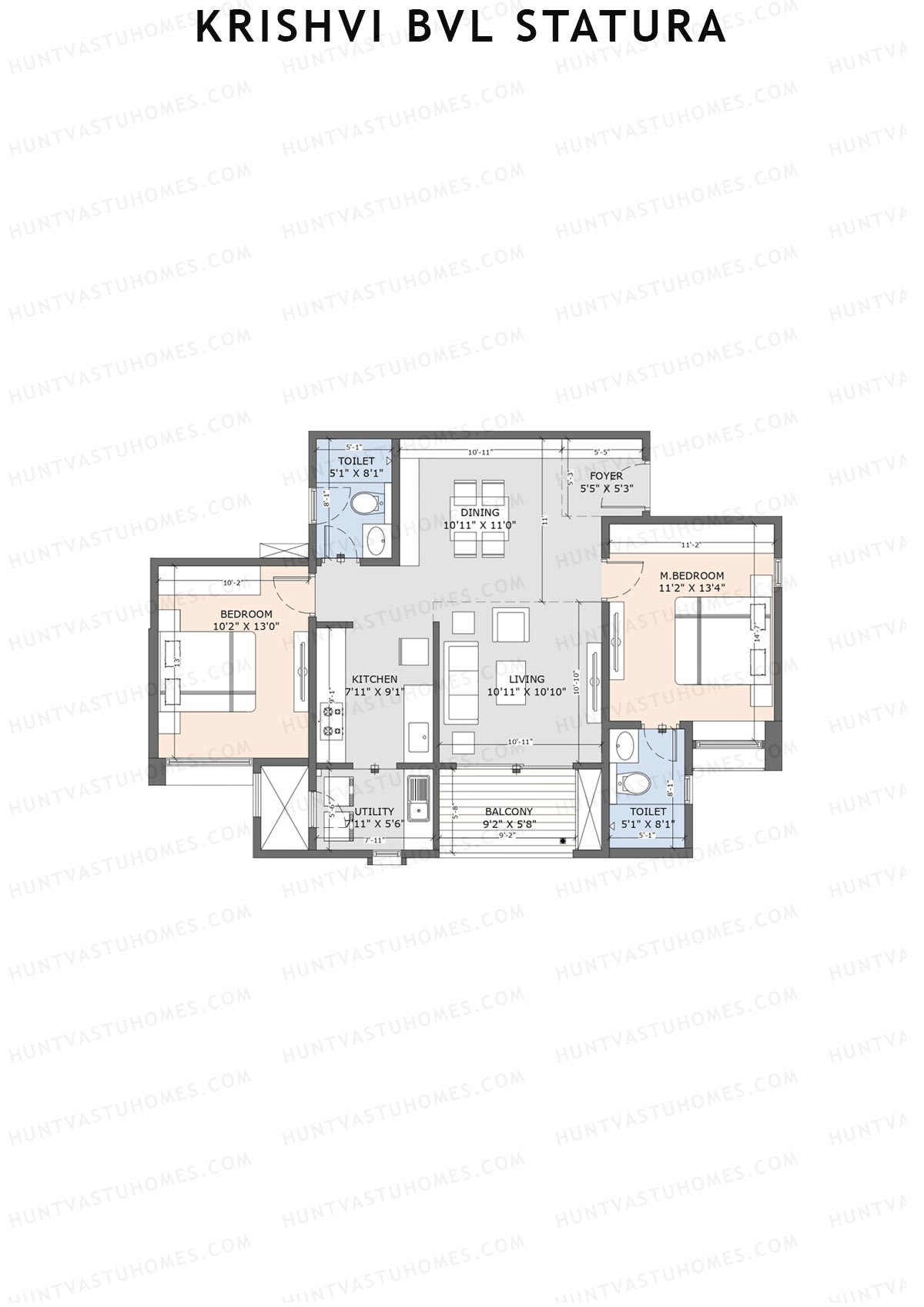 Krishvi BVL Statura Block A Unit 1 (Type 1) Floor Plan