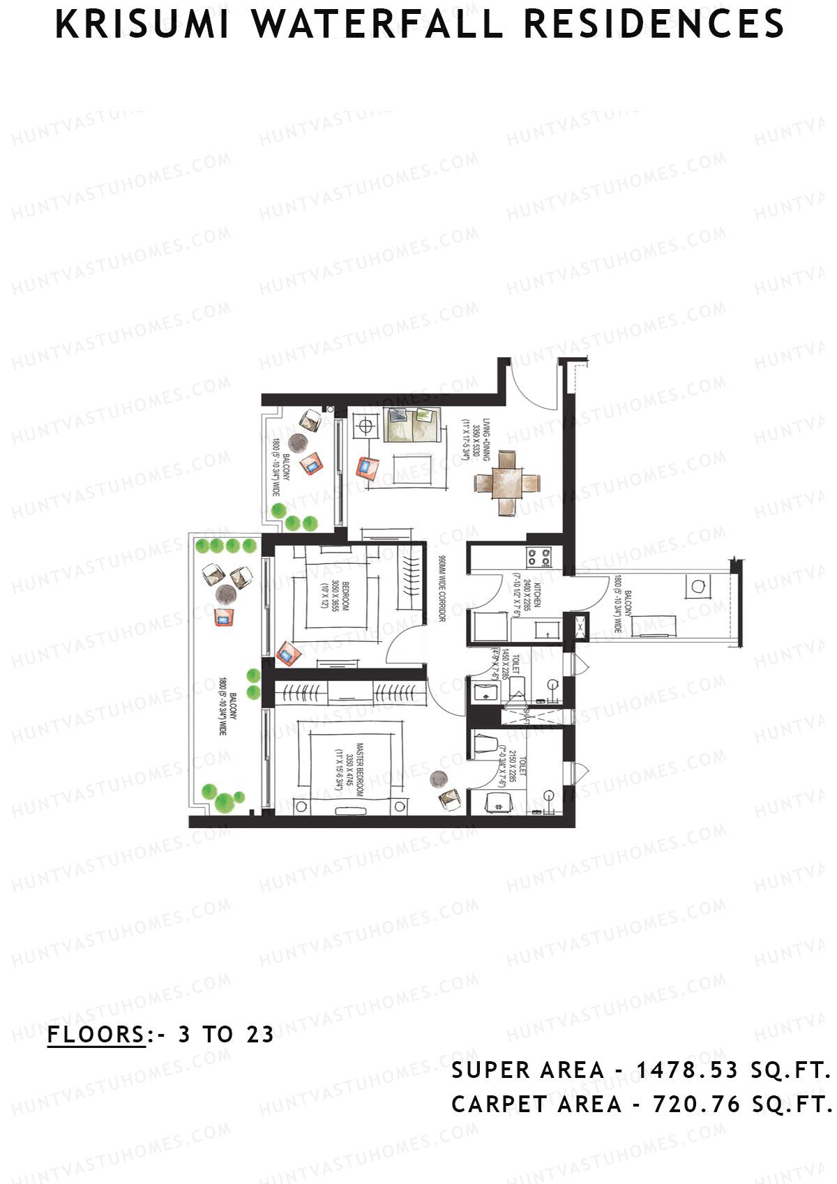Krisumi Waterfall Residences Tower A Unit A3 Floor Plan