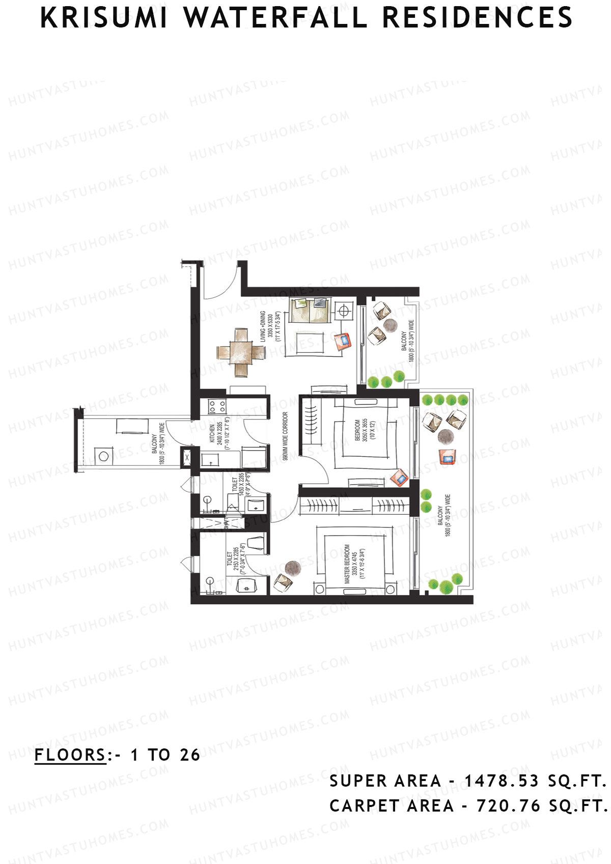 Krisumi Waterfall Residences Tower B Unit B3 Floor Plan