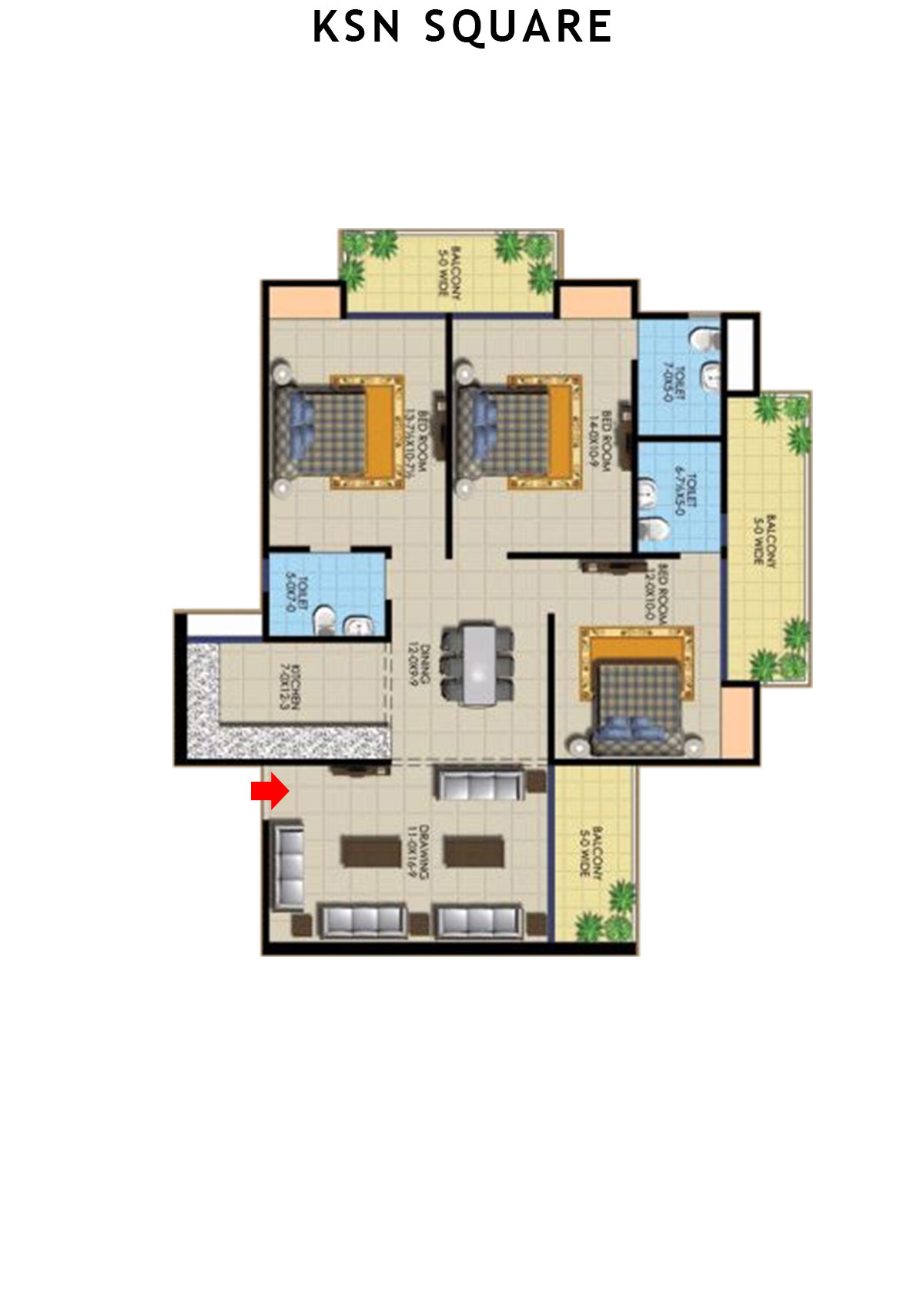 Ksn Square Tower A Unit 1 (Type  3) Floor Plan