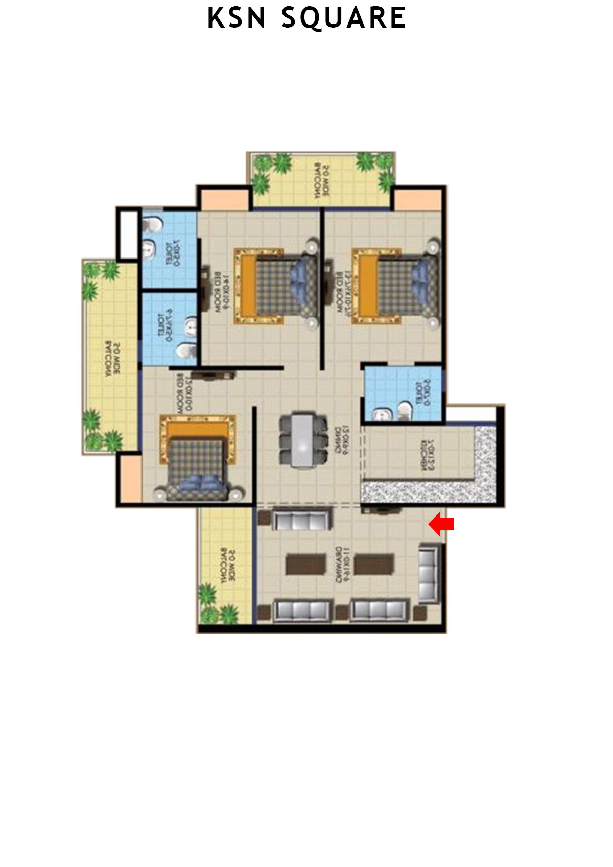 Ksn Square Tower A Unit 2 (Type  3) Floor Plan