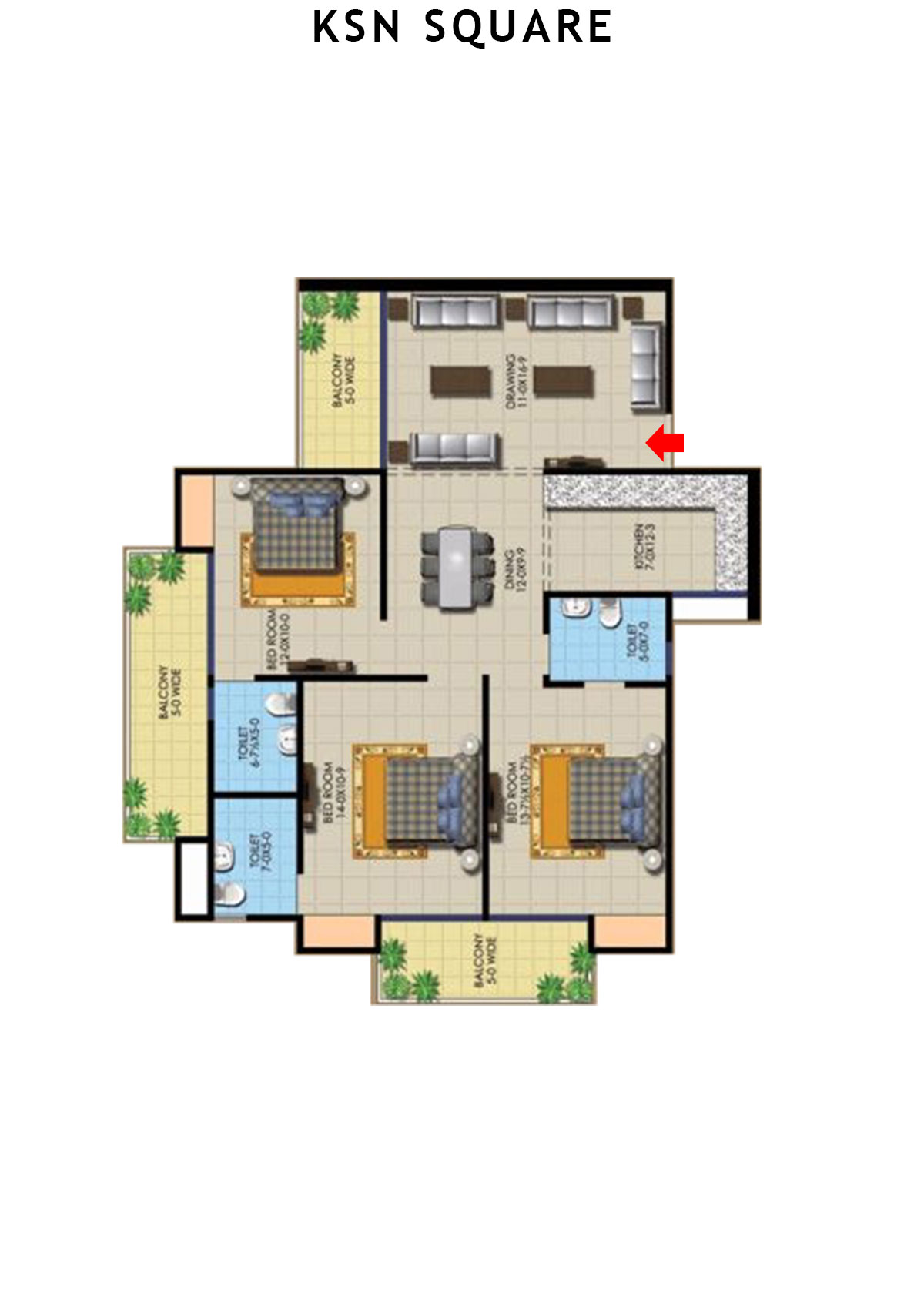 Ksn Square Tower A Unit 5 (Type  3) Floor Plan