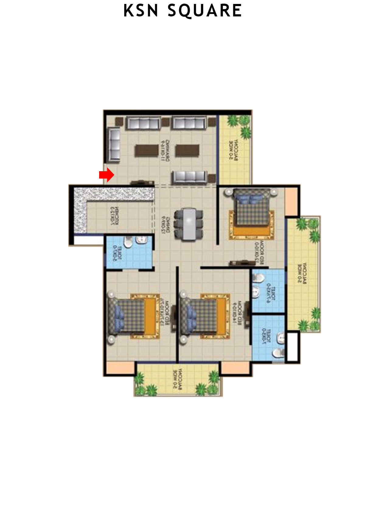Ksn Square Tower A Unit 6 (Type  3) Floor Plan