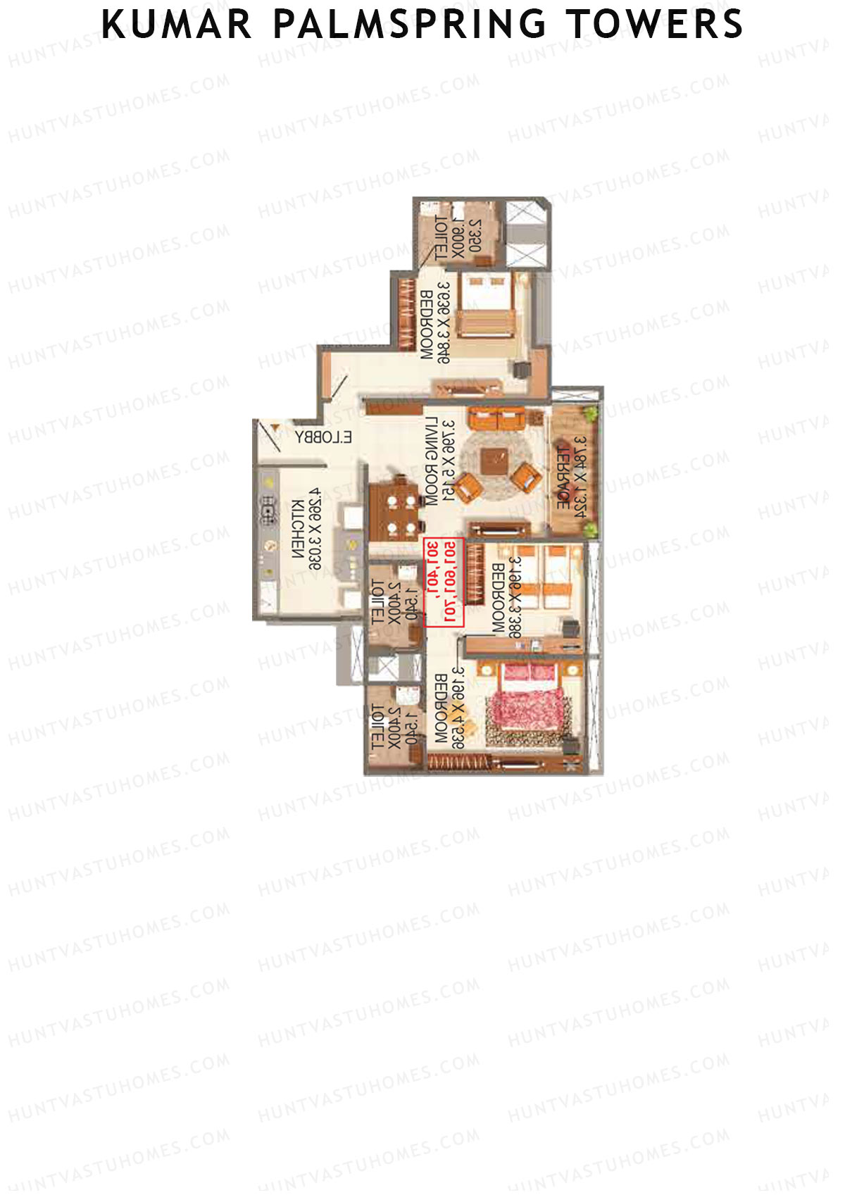 Kumar Palmspring Towers B2 Wing A Unit 3 Floor Plan