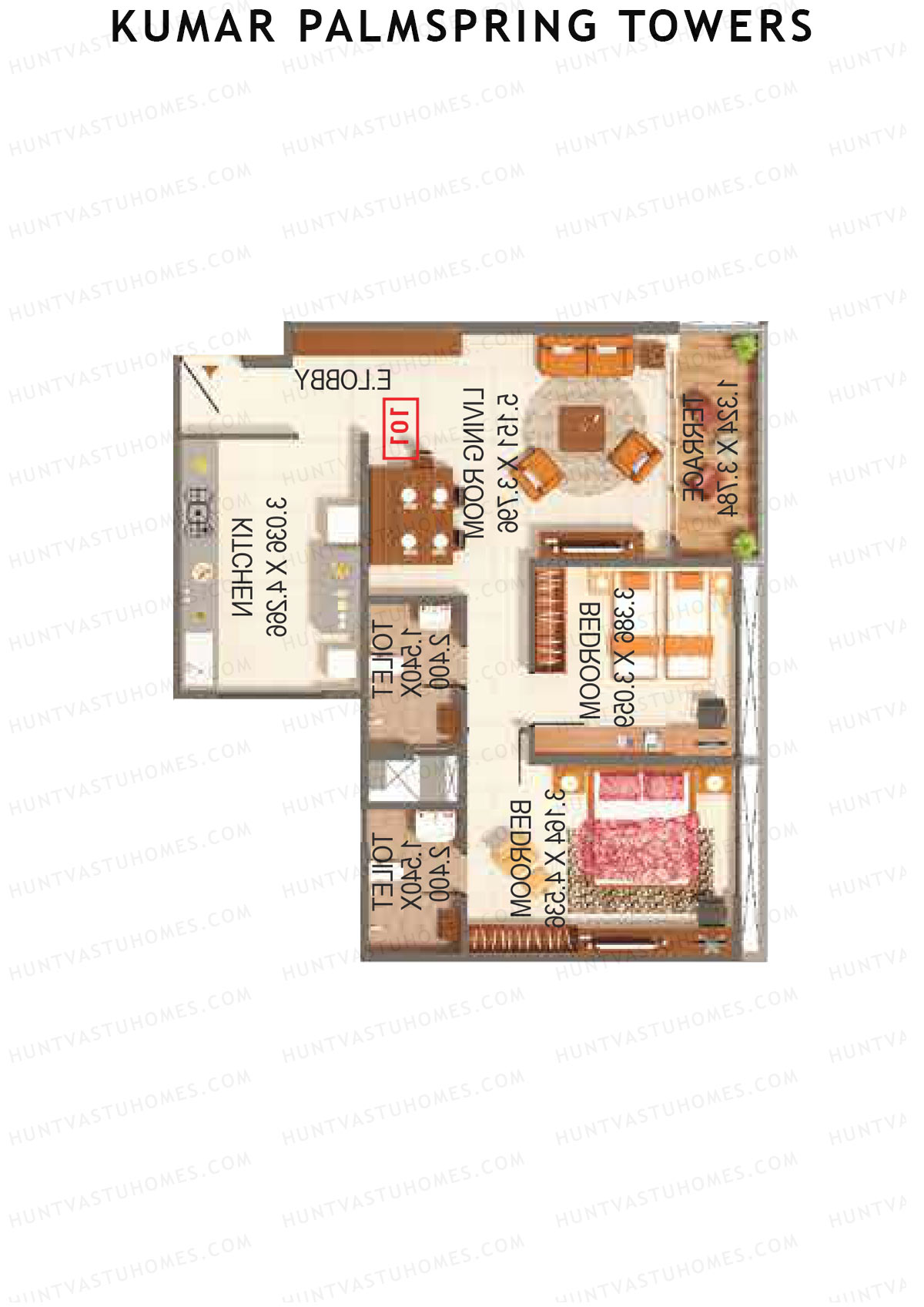 Kumar Palmspring Towers B2 Wing A Unit 3 Floor Plan