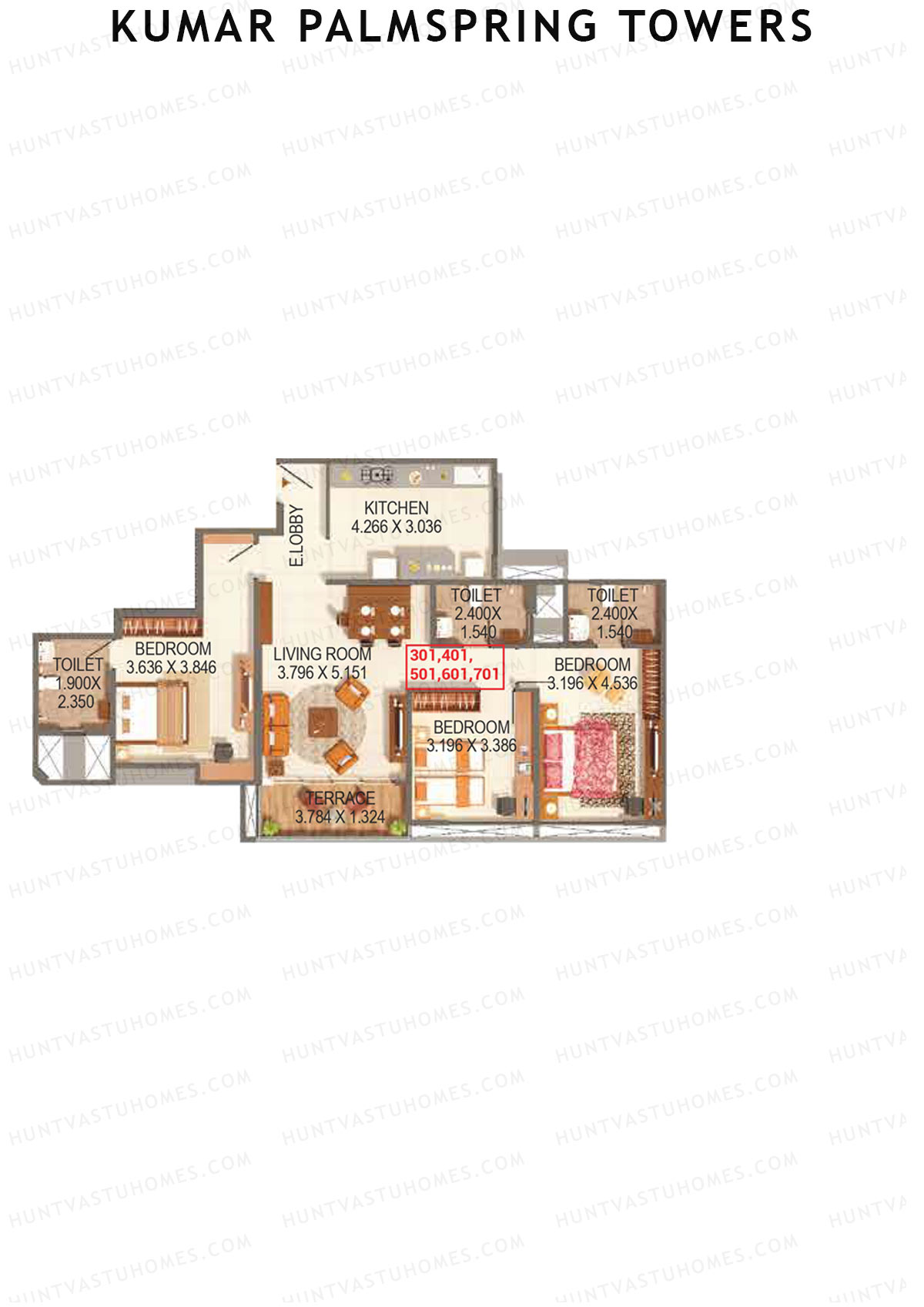 Kumar Palmspring Towers B2 Wing B Unit 1 Floor Plan