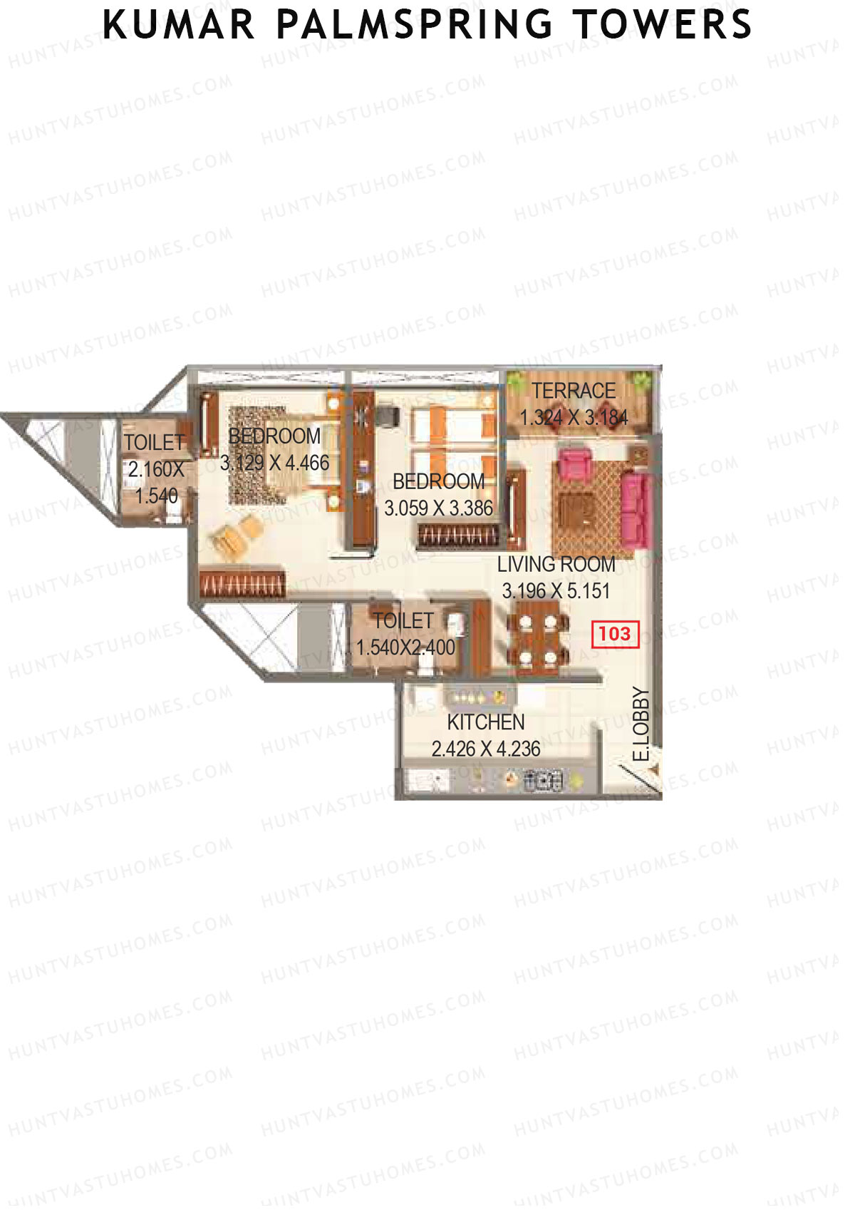 Kumar Palmspring Towers B2 Wing B Unit 3 Floor Plan