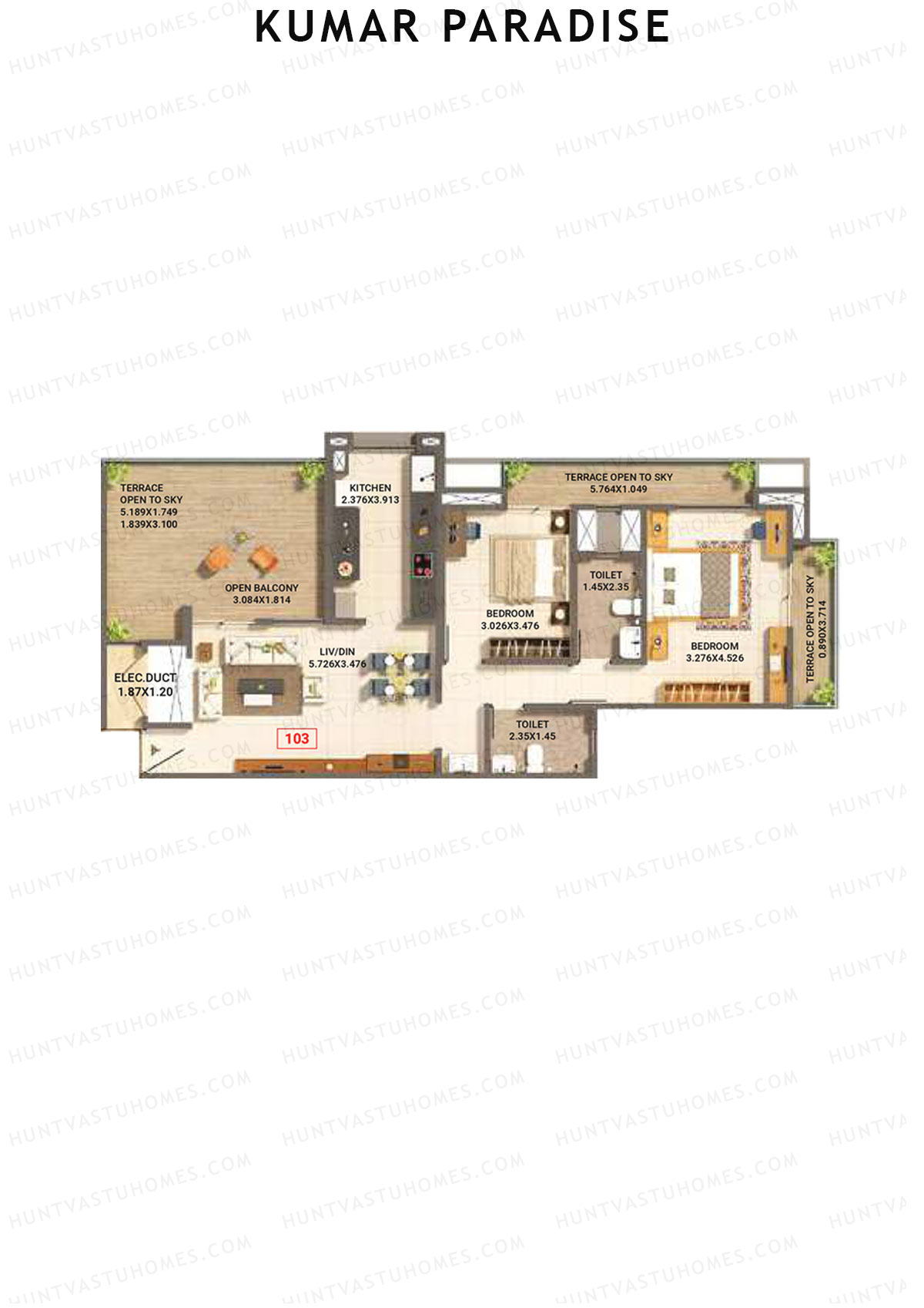 Kumar Paradise Tower B3 Unit 3 Floor Plan