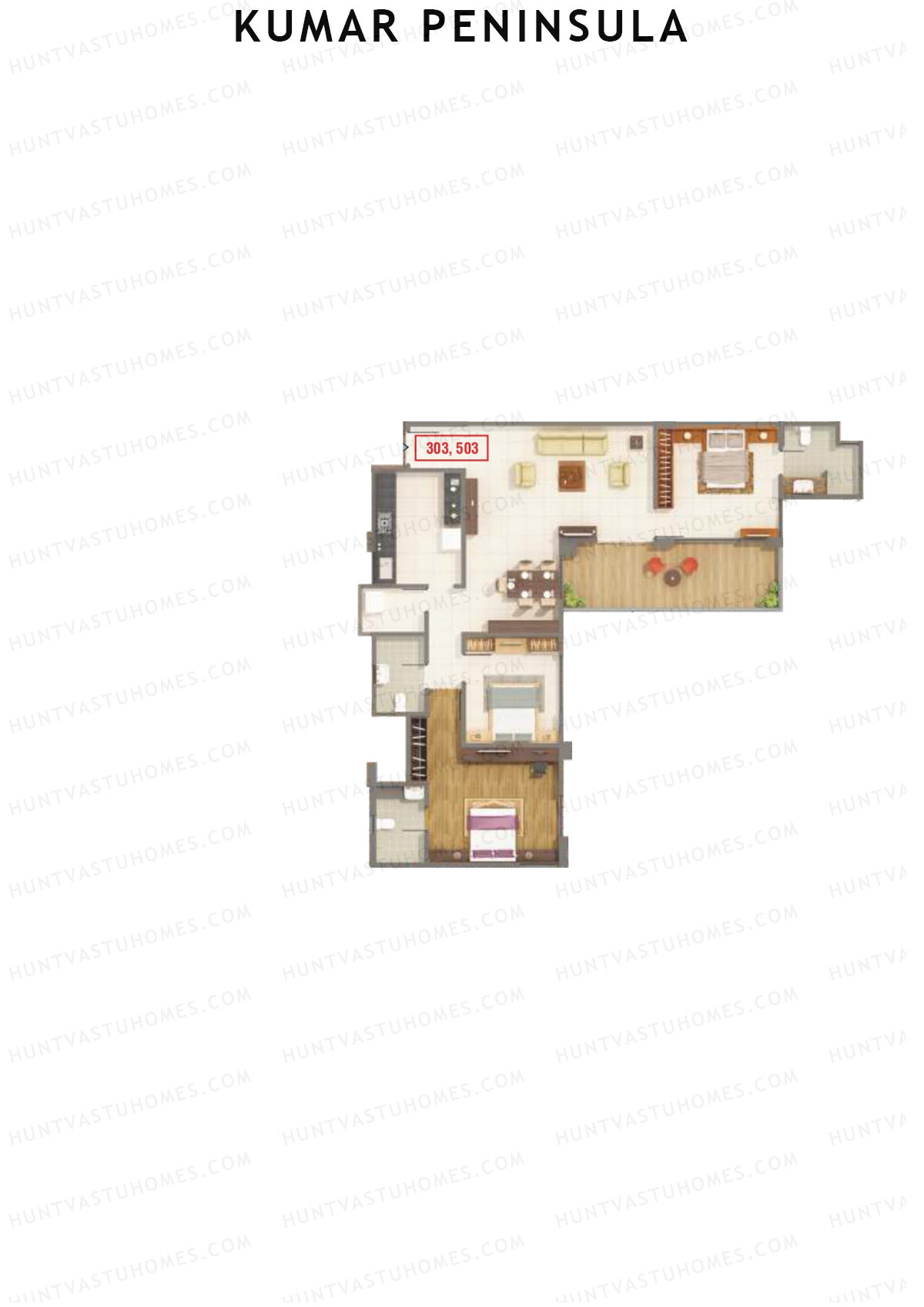 Kumar Peninsula Tower C Unit 3 Floor Plan