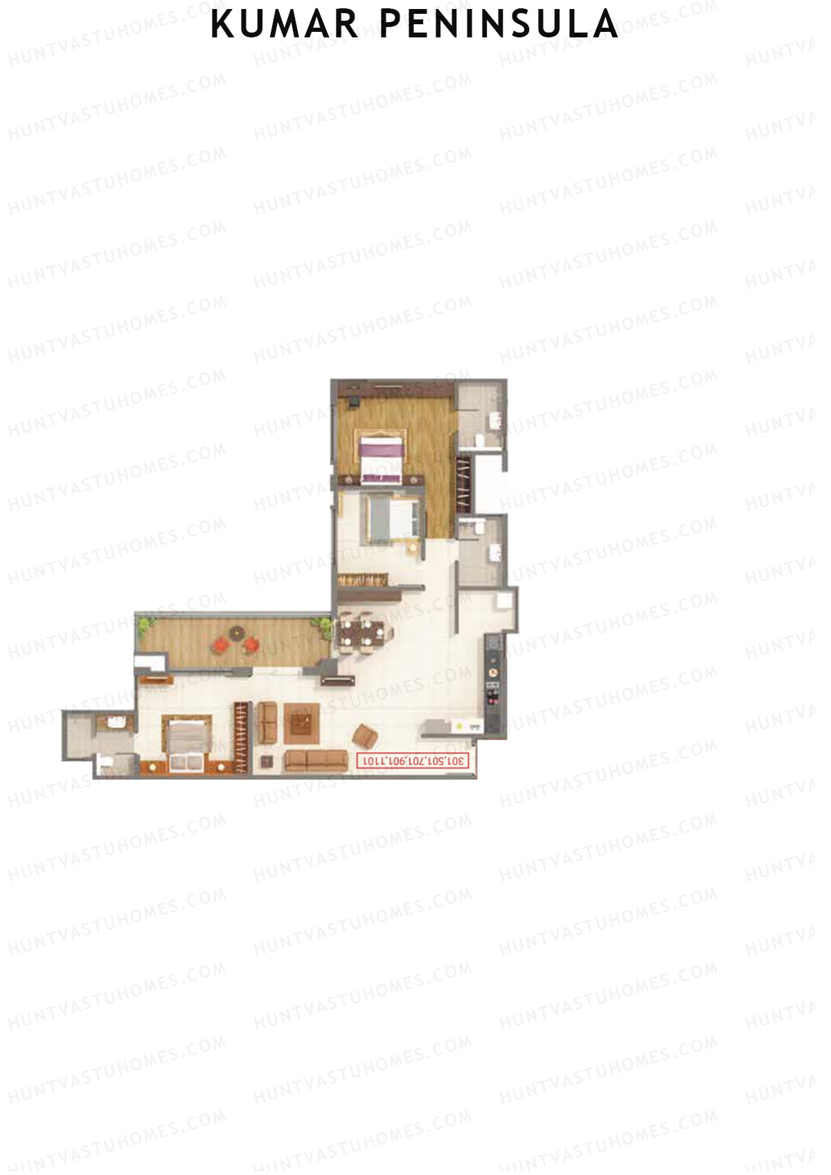 Kumar Peninsula Tower D Unit 1 Floor Plan